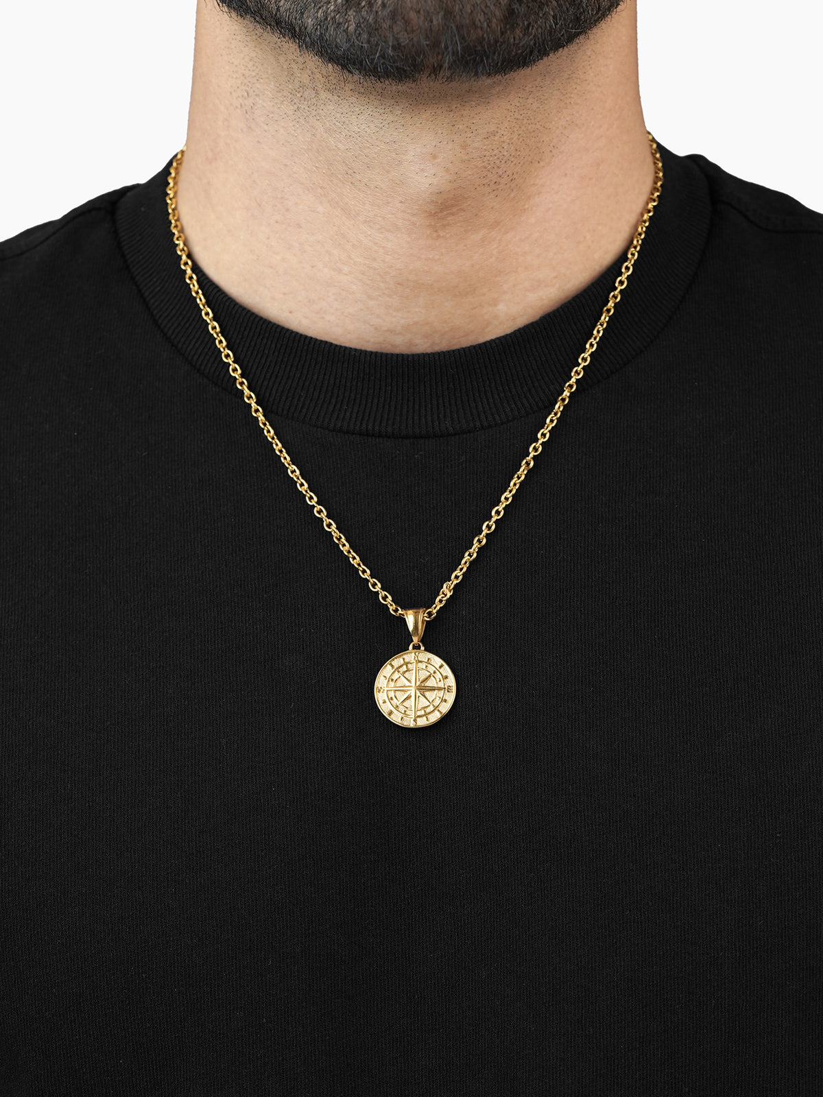 Navir Trail Compass 18K Gold Plated Men's Chain Pendant