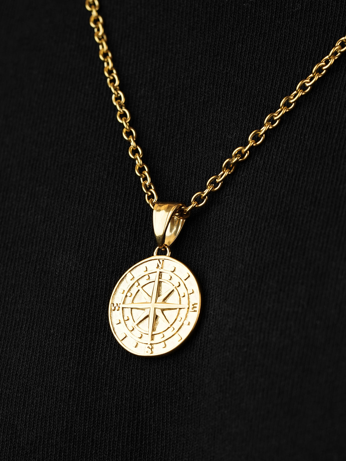Navir Trail Compass 18K Gold Plated Men's Chain Pendant