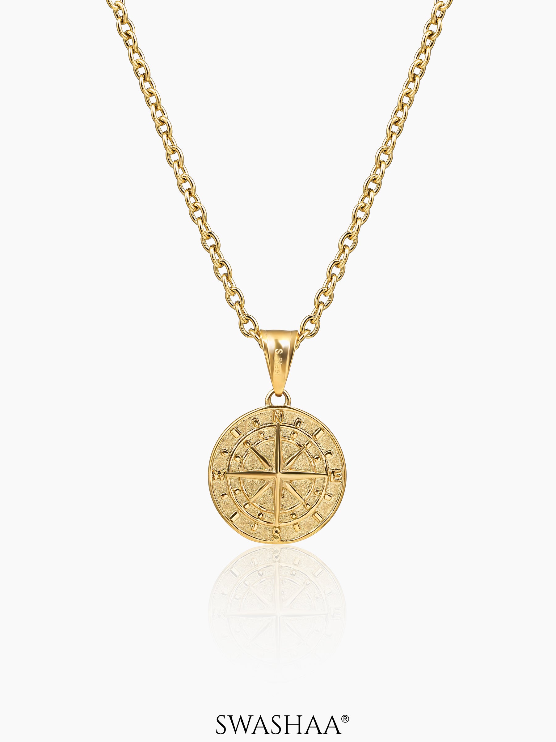 Navir Trail Compass 18K Gold Plated Men's Chain Pendant