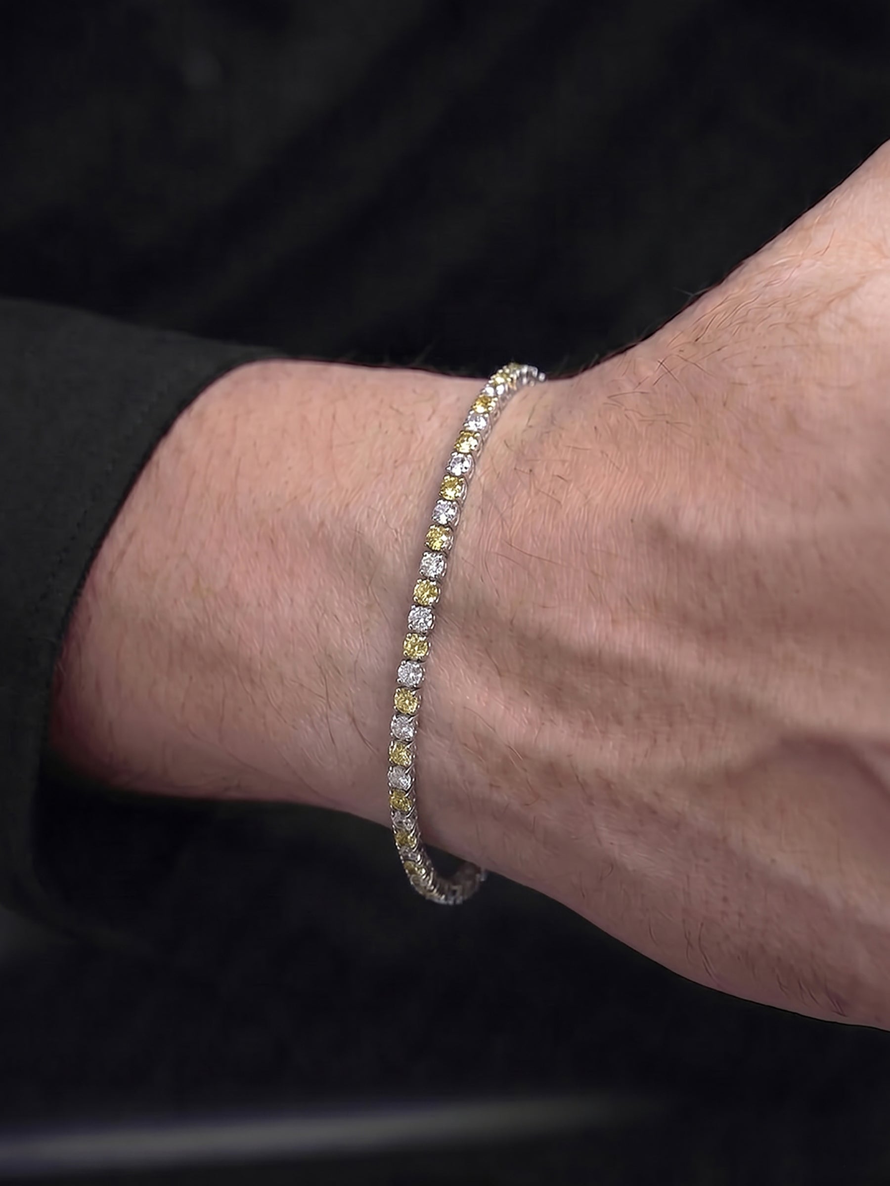 Nayelle Yellow White Silver Diamond Men's Tennis Loose Bracelet