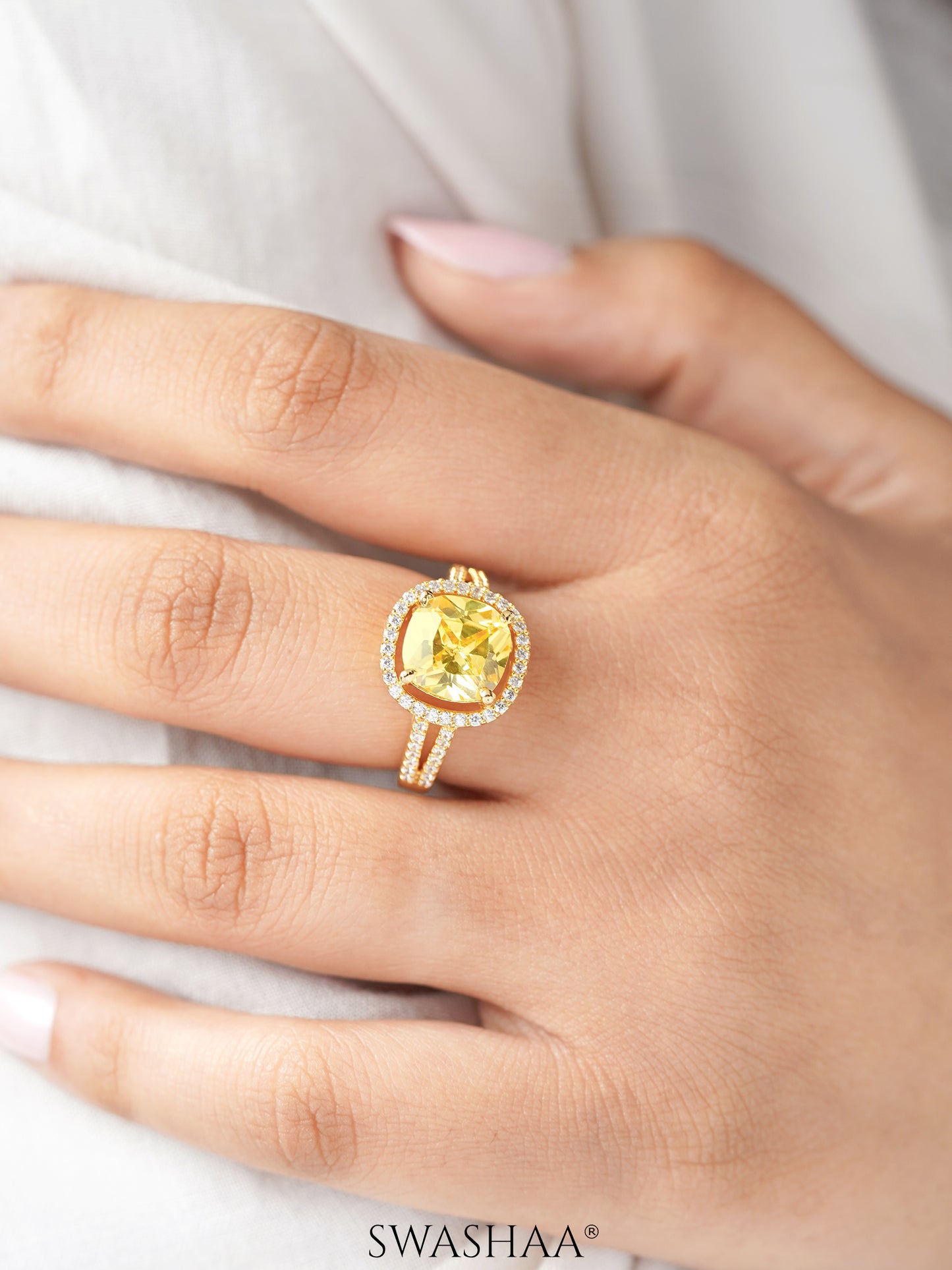 Nazneen Yellow Diamond Solitaire 18K Gold Plated Ring