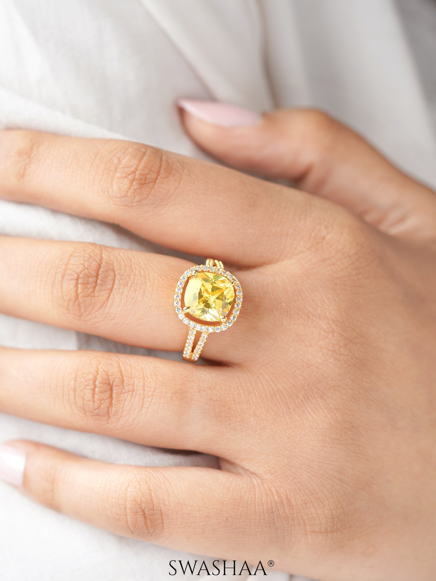 Nazneen Yellow Diamond Solitaire 18K Gold Plated Ring