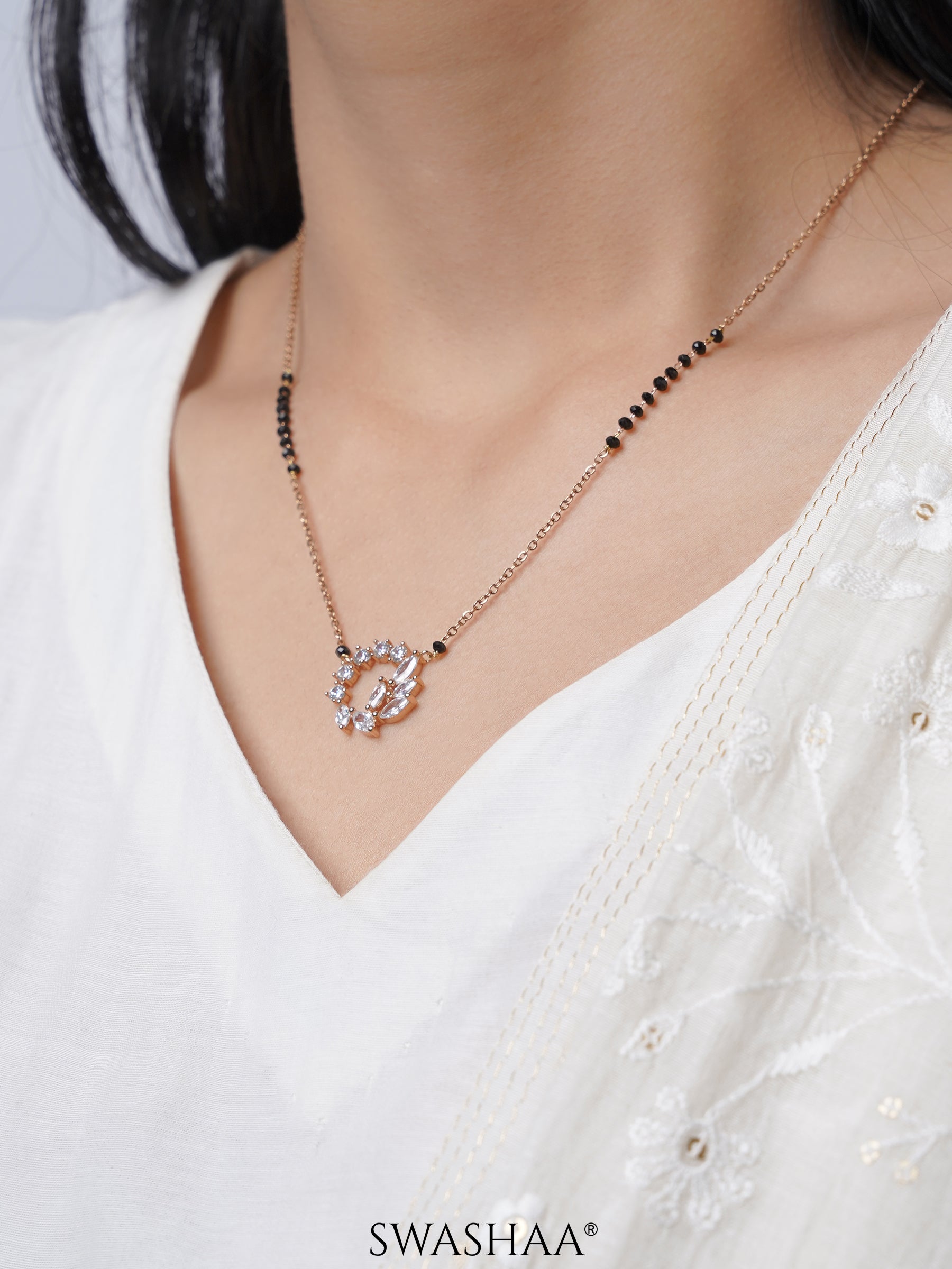 Neer Sparkling White Diamond Rosegold Plated Mangalsutra