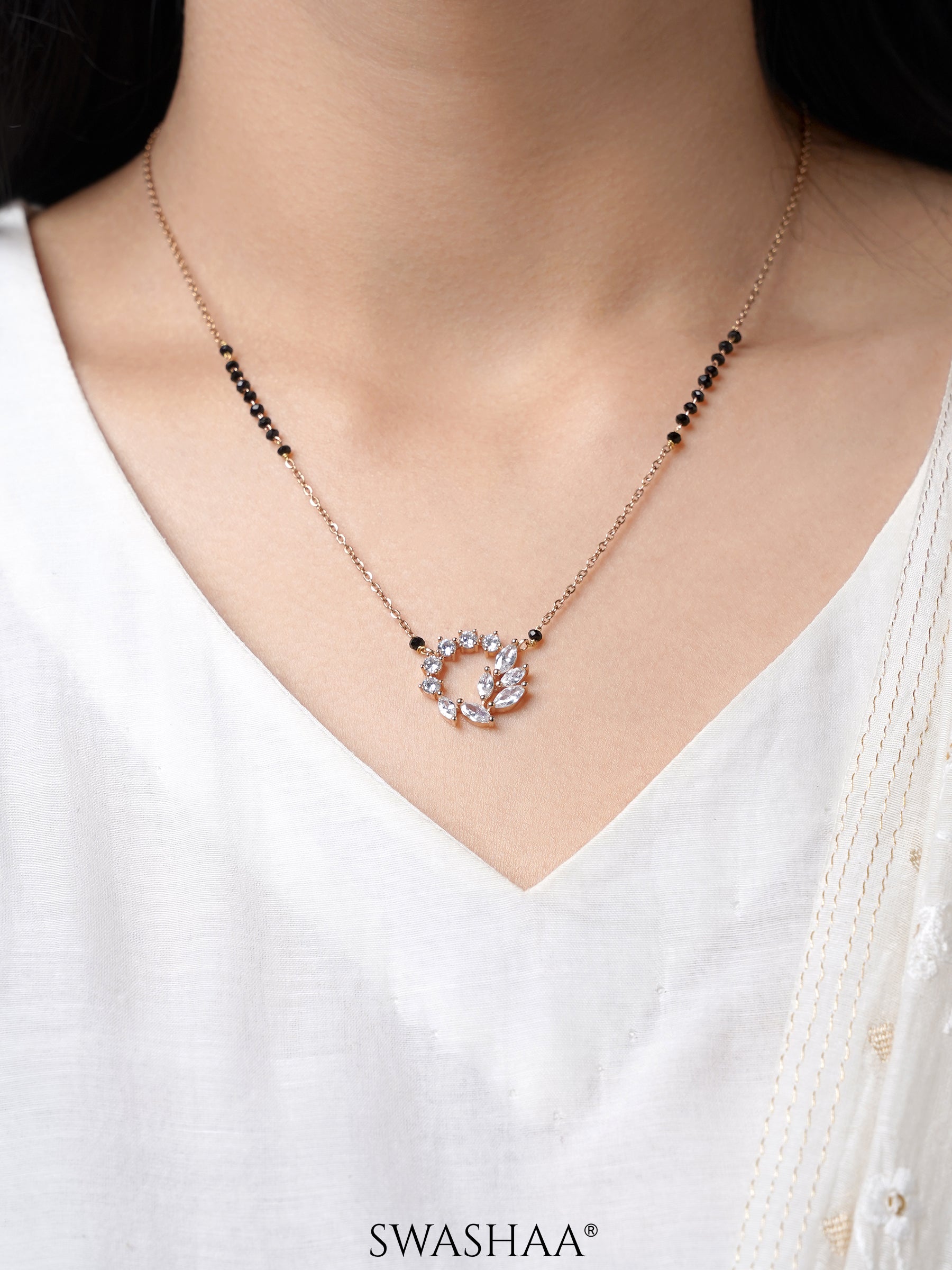 Neer Sparkling White Diamond Rosegold Plated Mangalsutra