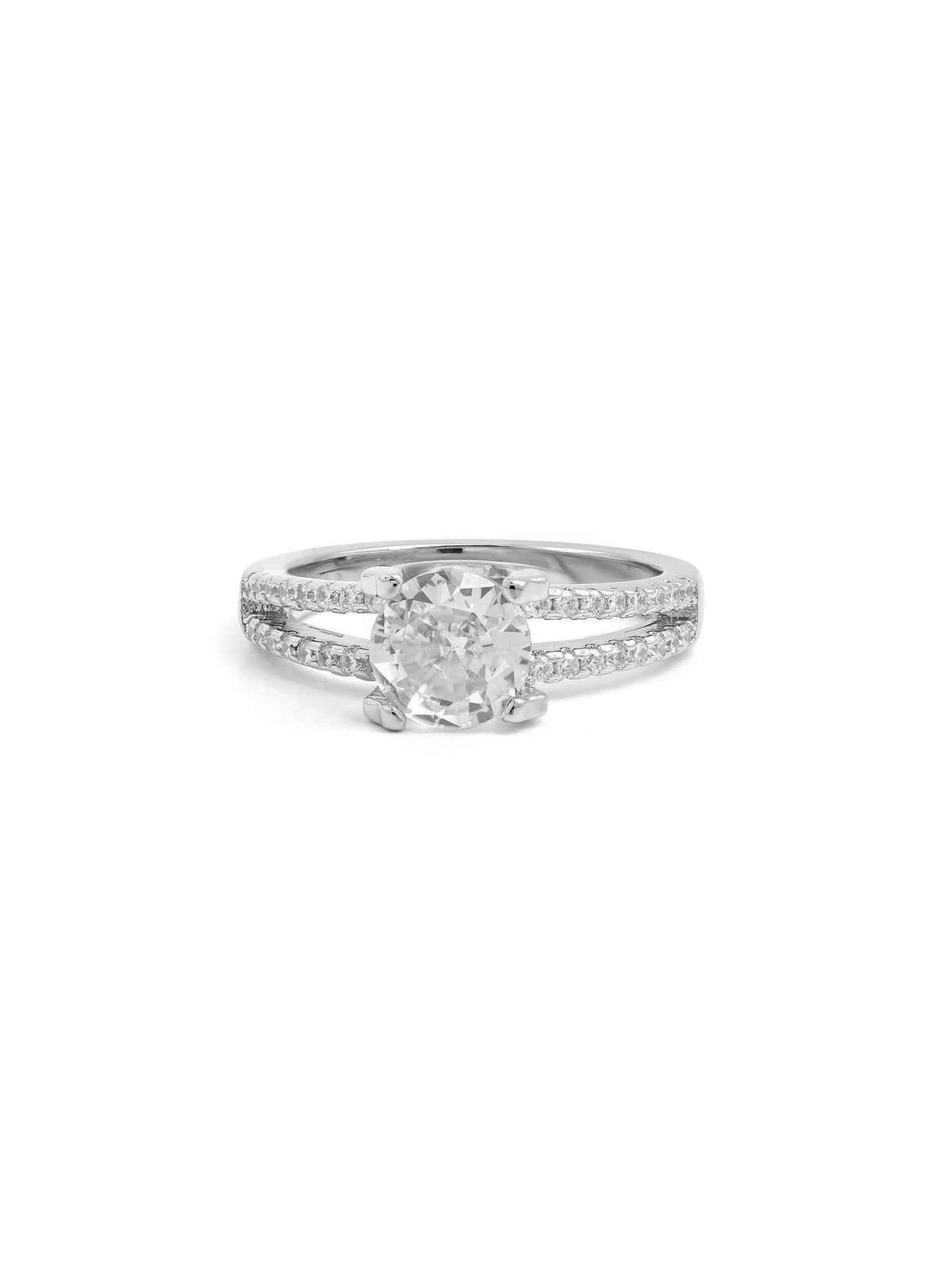 Nerisa Crowned Round Cut Silver Diamond Solitaire Women's Ring