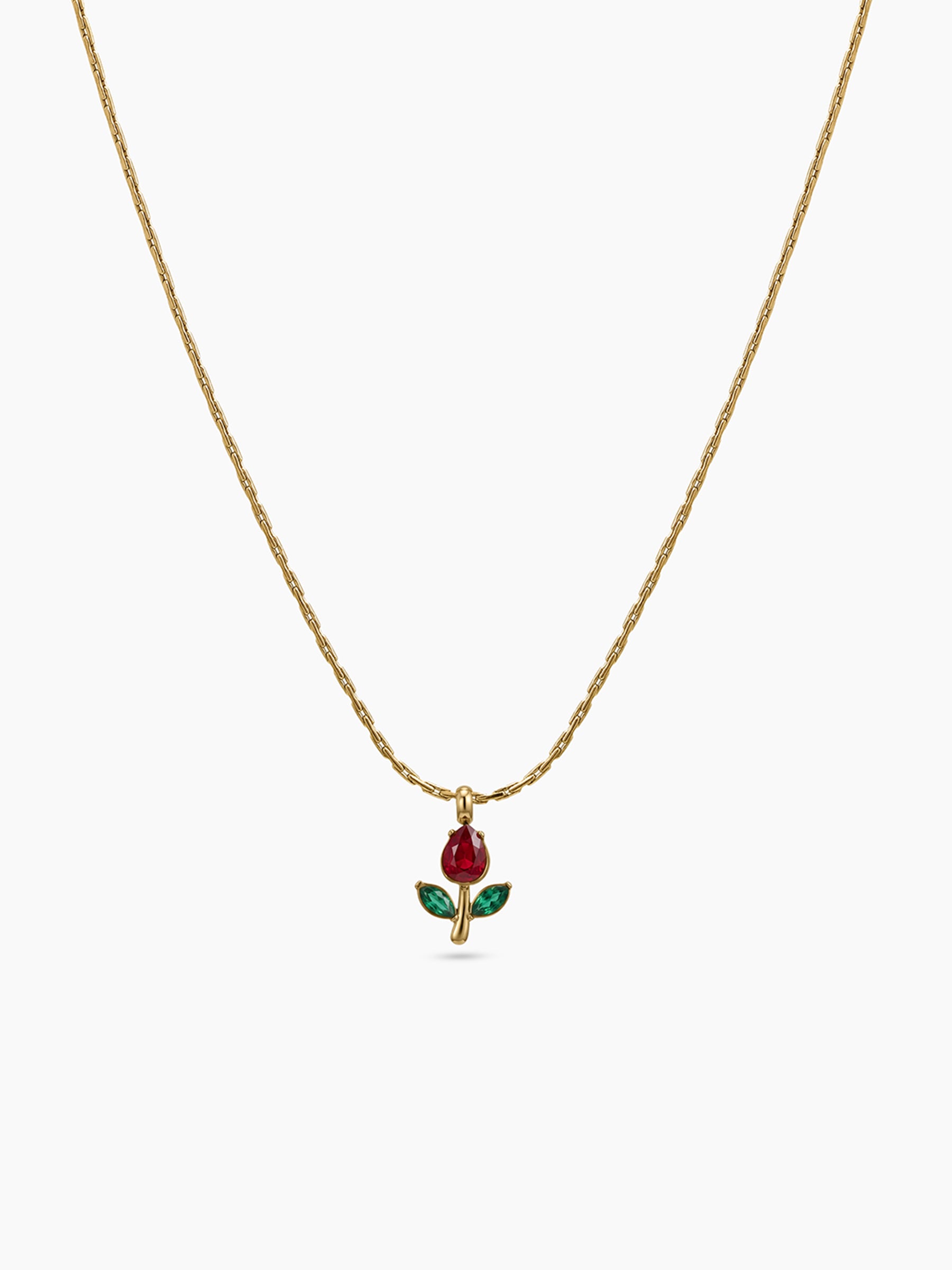 Nia Tulip Color Stone 18K Gold Plated Women's Chain Pendant Necklace