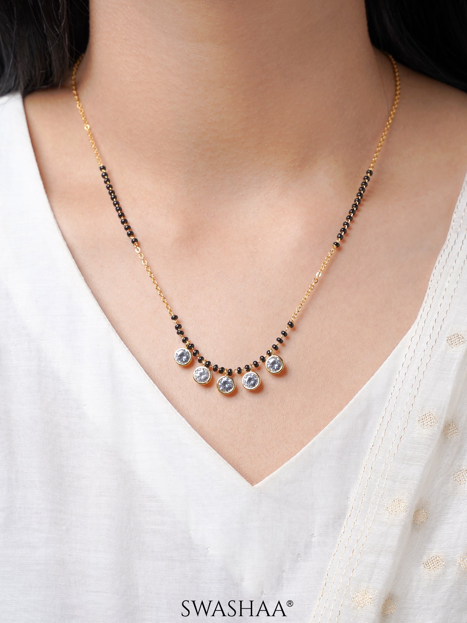 Niraya Five Dazzling Diamond Charms 18K Gold Plated Mangalsutra