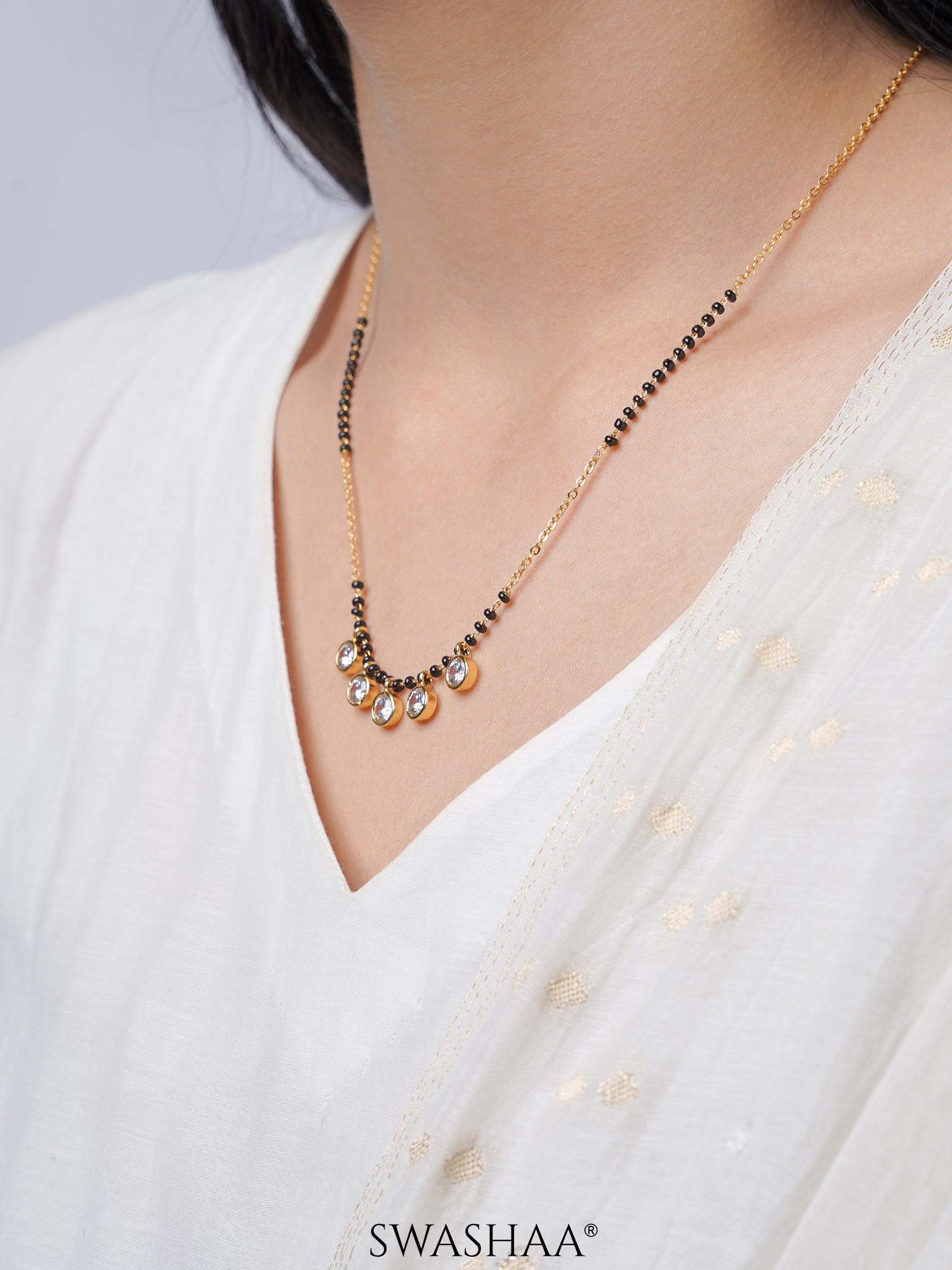 Niraya Five Dazzling Diamond Charms 18K Gold Plated Mangalsutra