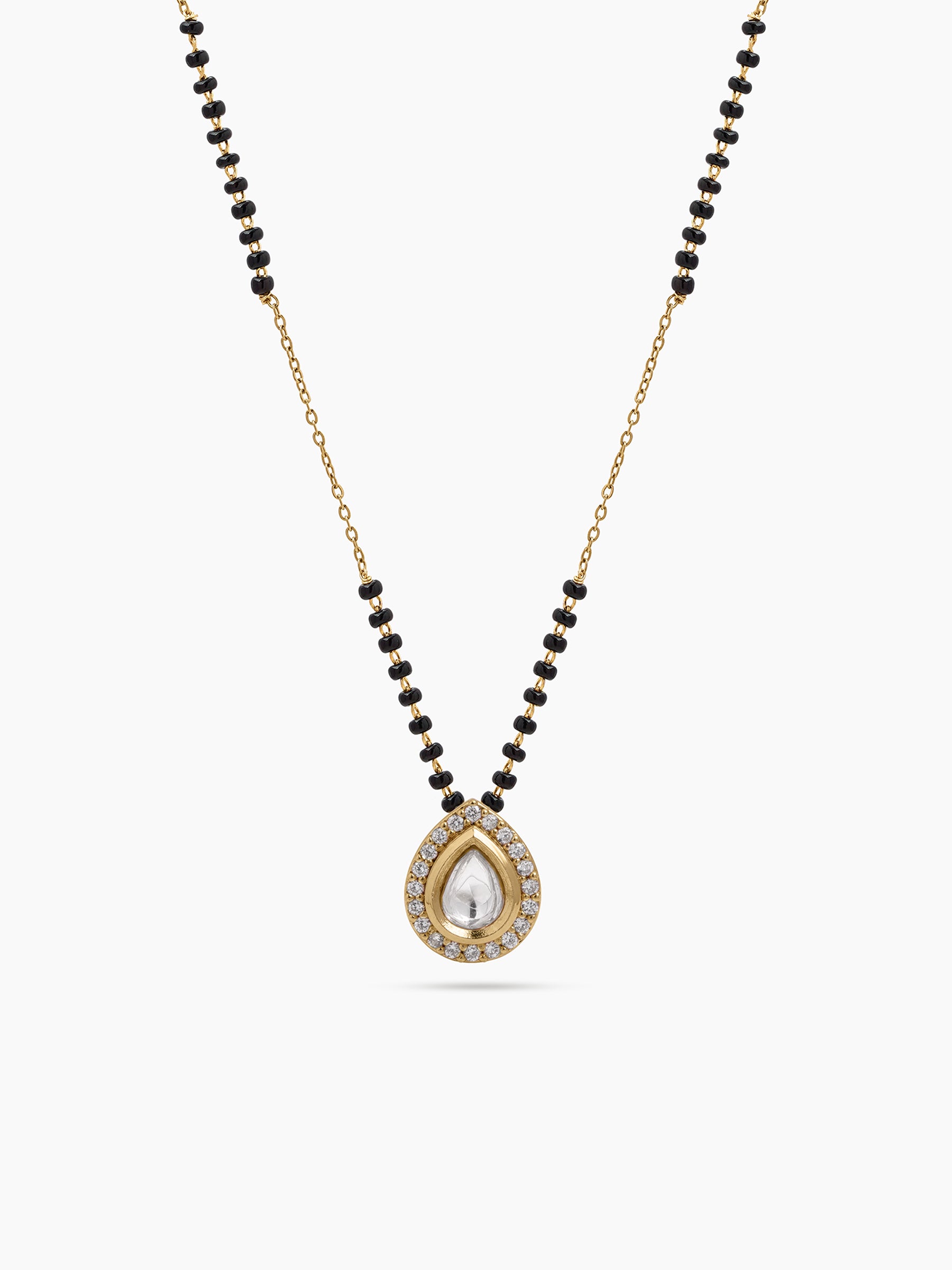 Niya Teardrop Solitaire Diamond 18K Gold Plated Women's Chain Pendant Mangalsutra Necklace