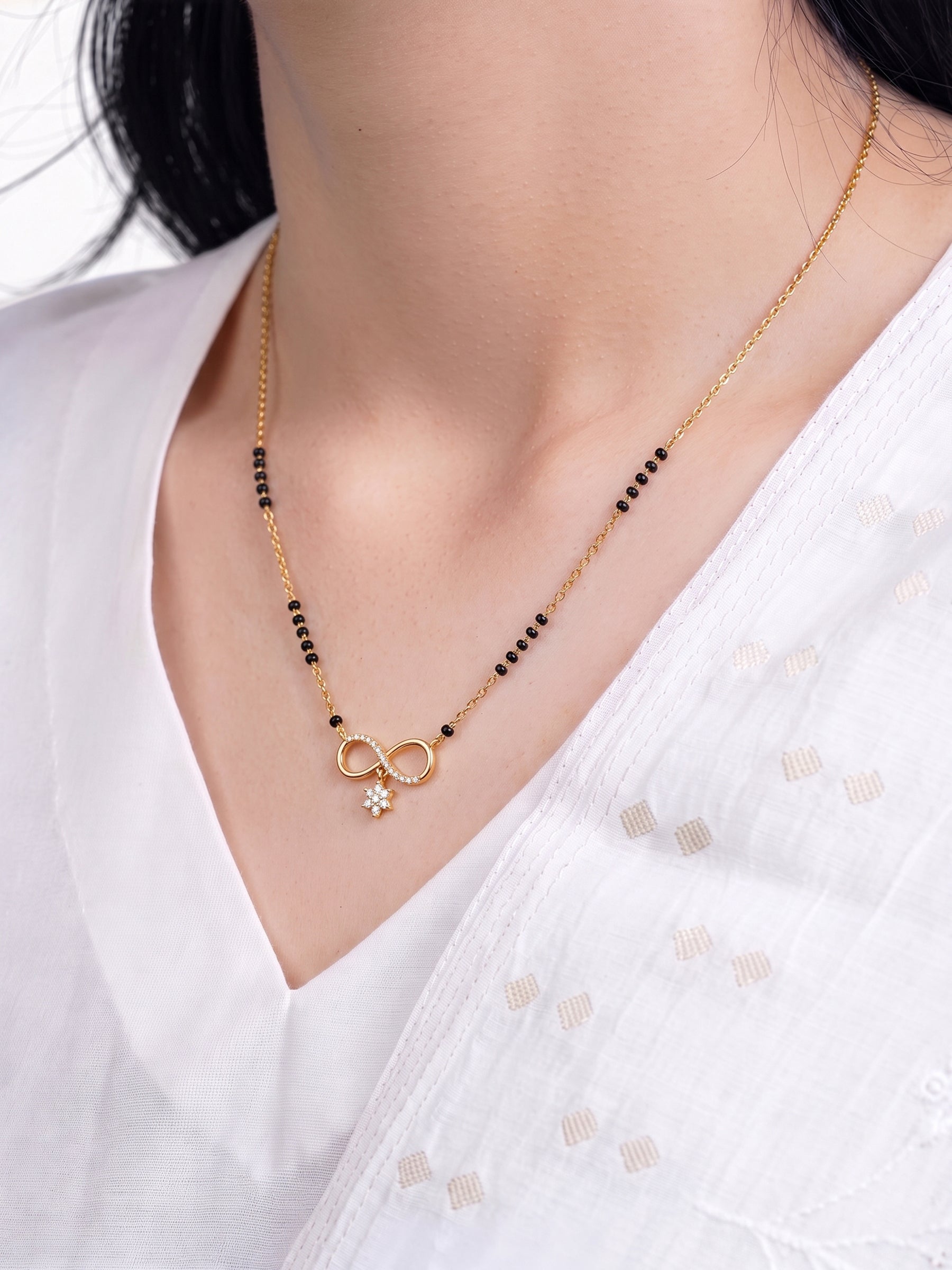 Niyati Infinity Drop Star Diamond Bar 18K Gold Plated Women's Chain Pendant Mangalsutra Necklace