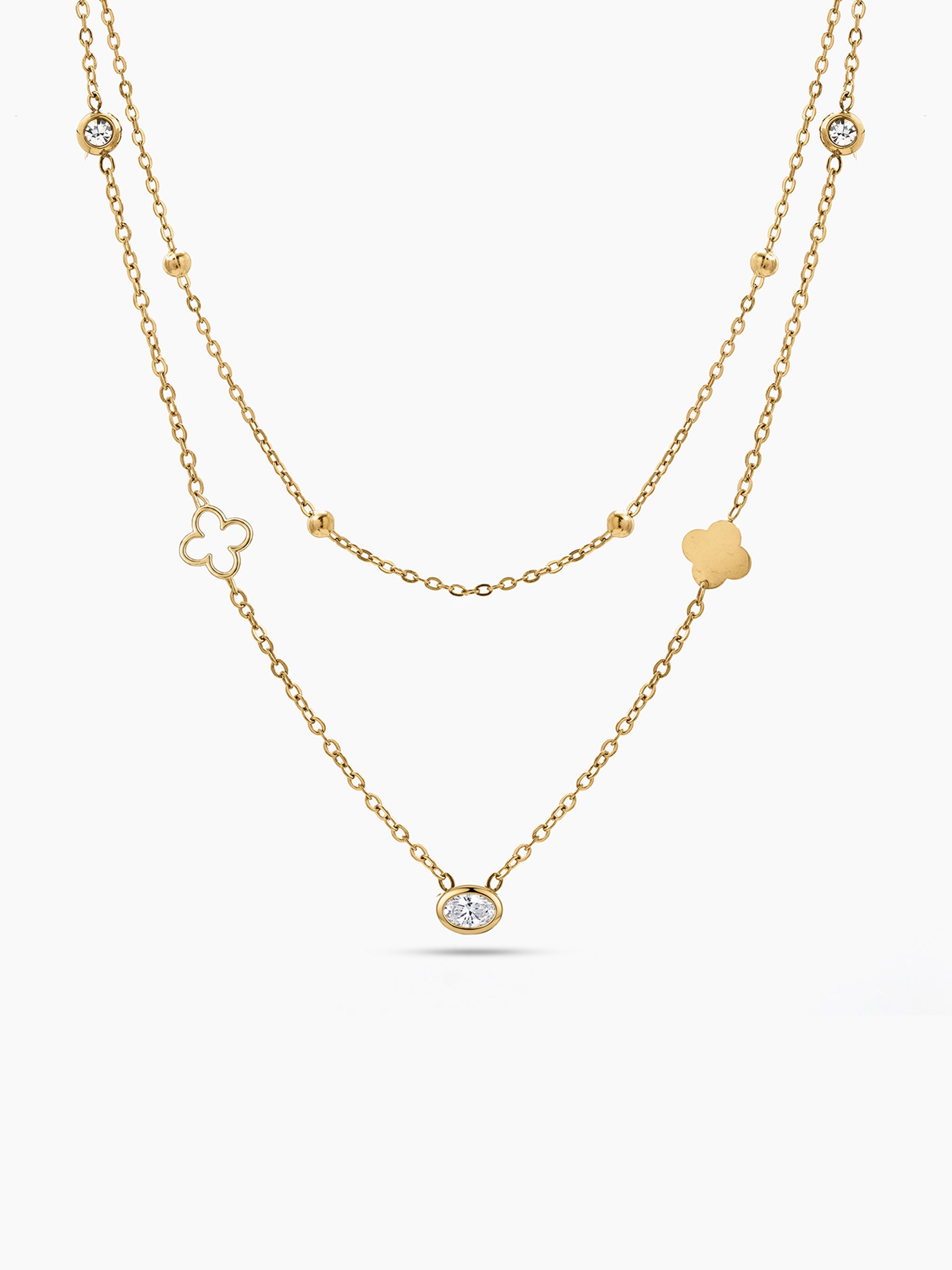 Noemi Clover Diamond 18K Gold Plated Women's Layered Necklace