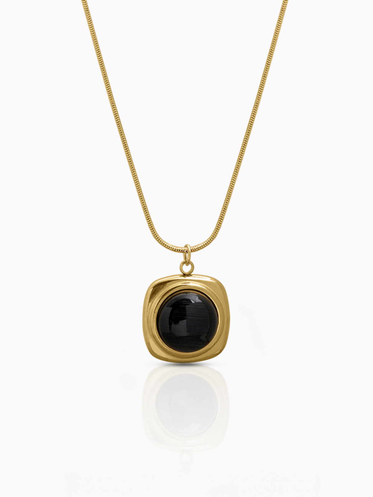 Noir Black Halo Textured Pendant Black Stone Center On a Sleek Chain Pendant Women's Necklace