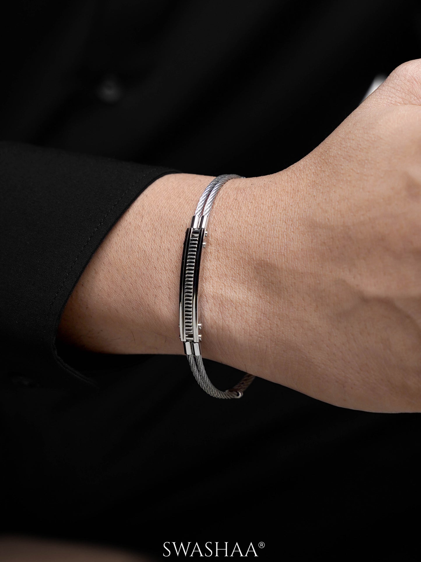 Nolen Textued Silver Wired Men's Bracelet