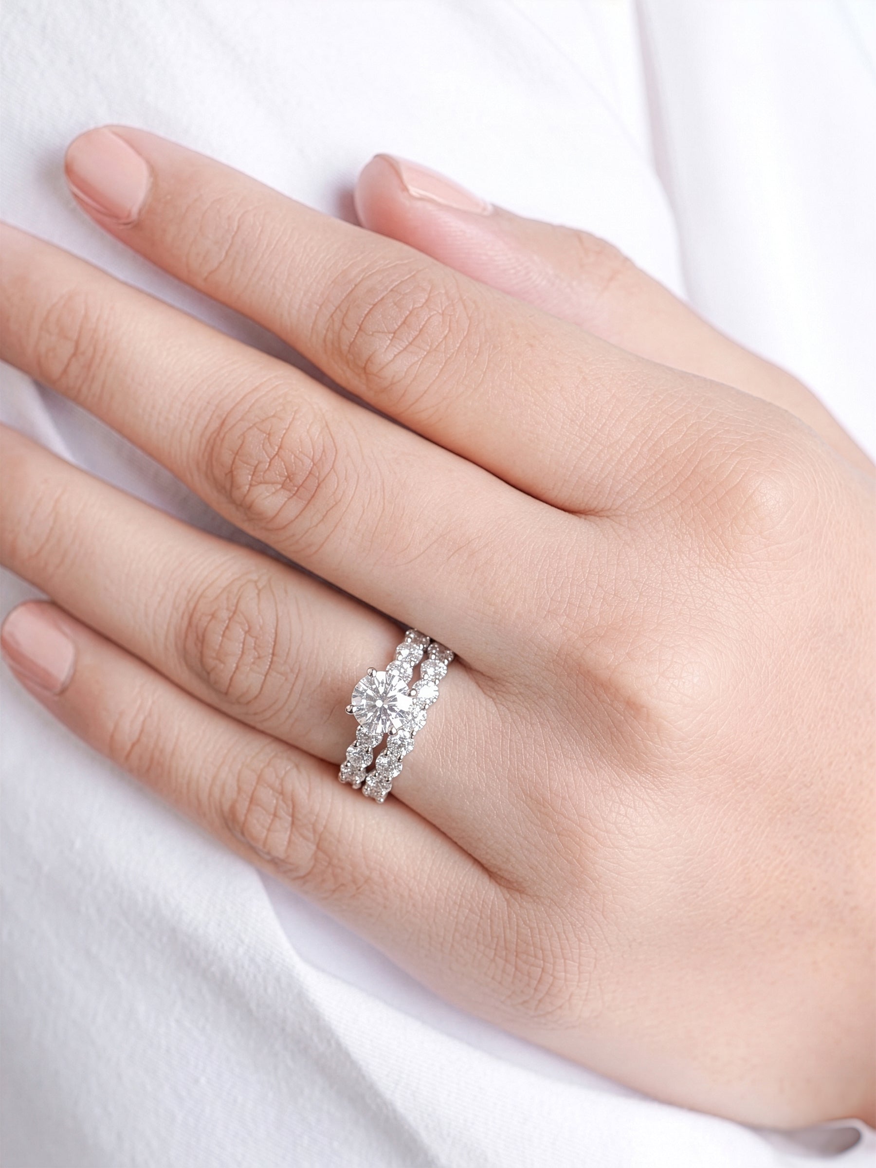 Nora Set Of 2 Silver Diamond Solitaire Women's Ring