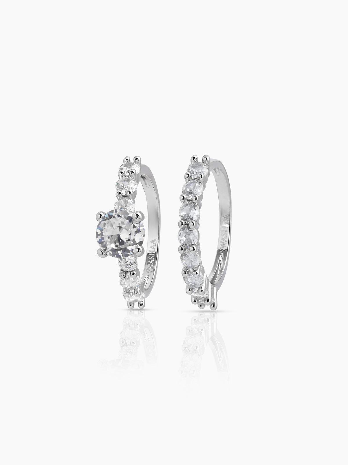 Nora Set Of 2 Silver Diamond Solitaire Women's Ring