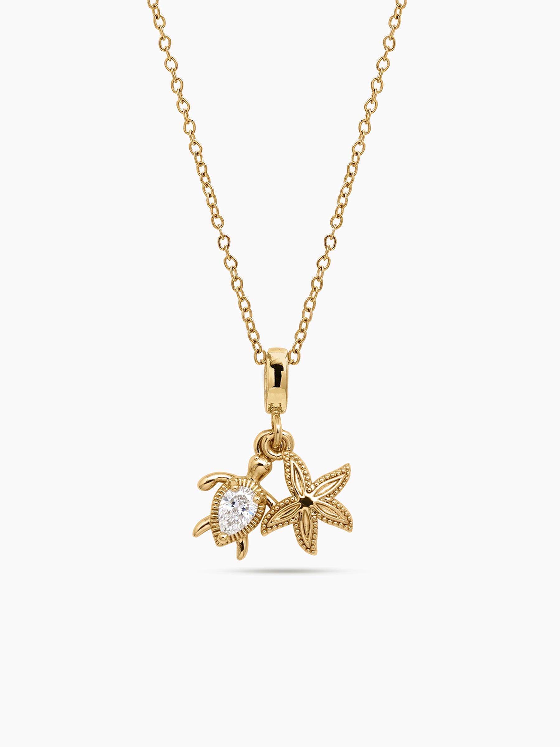 Norique Turtle Star Fish Charm 14K Gold Plated Women's Chain Pendant Necklace
