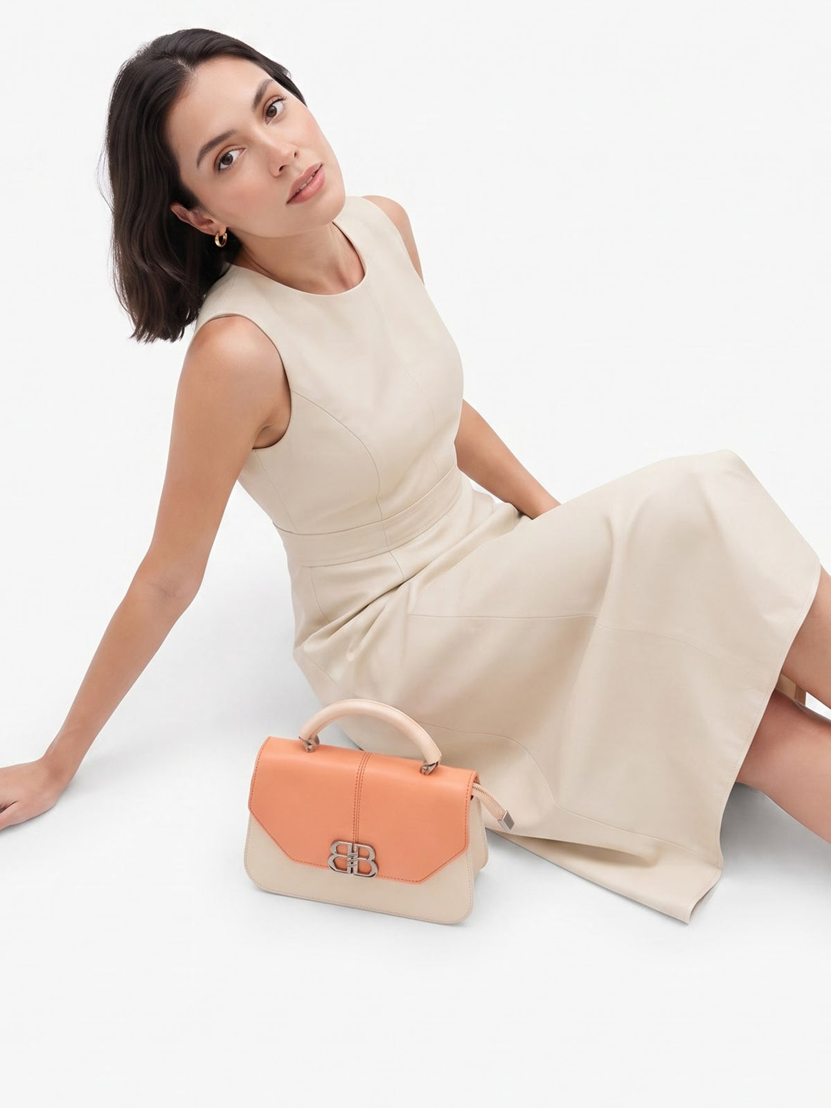 Novira Coral - Beige Leather Sling Bag - Swashaa