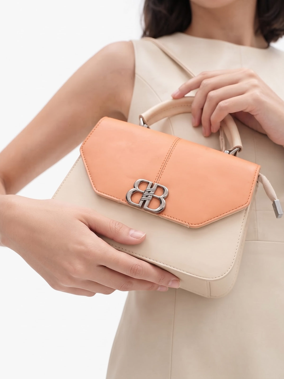 Novira Coral - Beige Leather Sling Bag - Swashaa