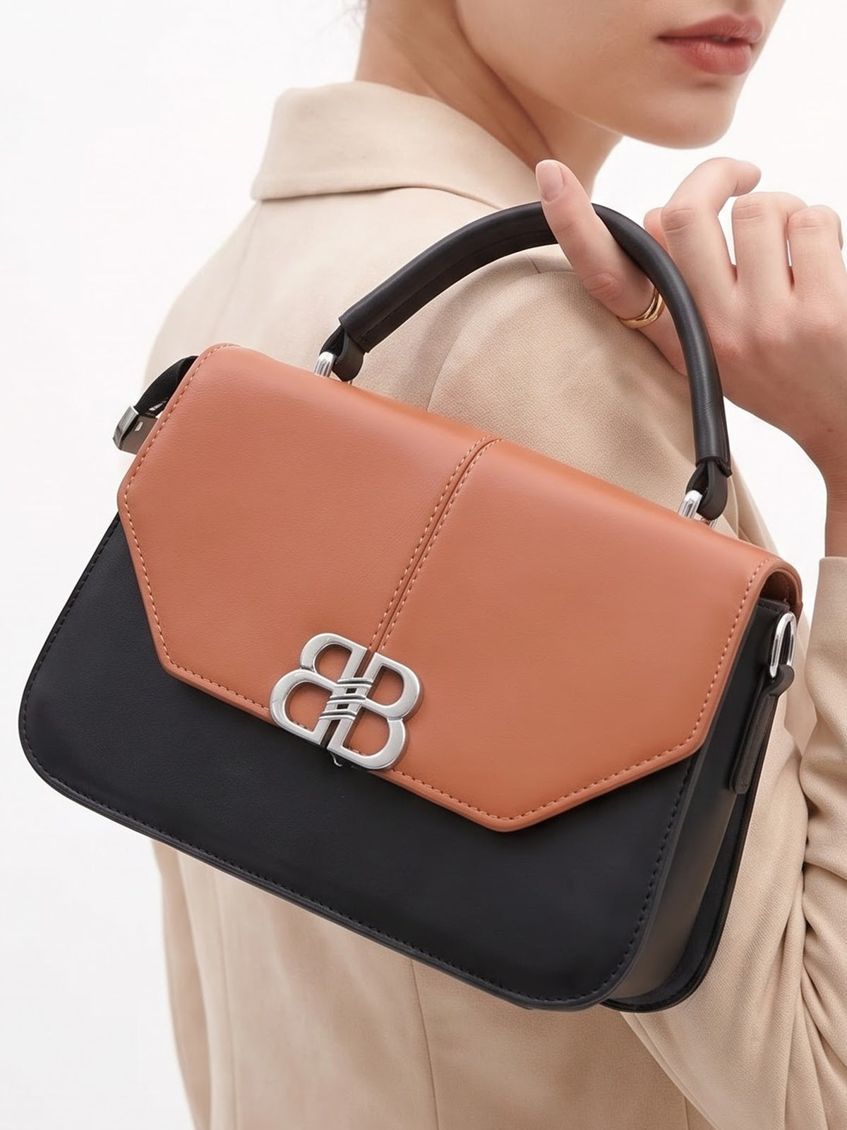 Novira Rust- Black Leather Sling Bag - Swashaa