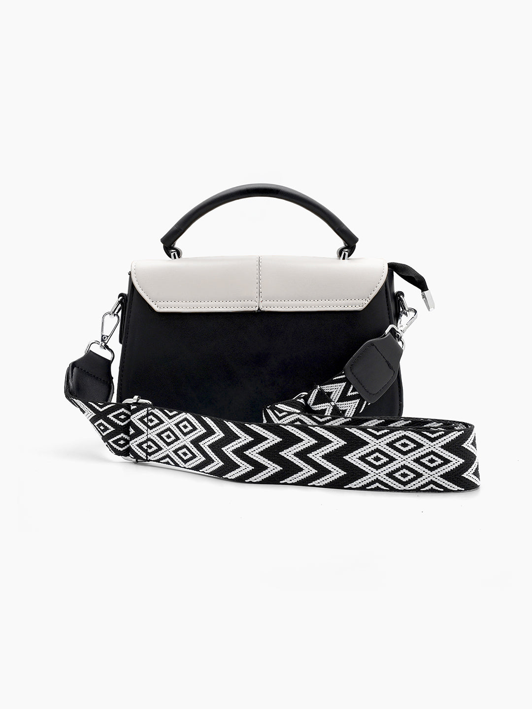Novira White - Black Leather Sling Bag - Swashaa