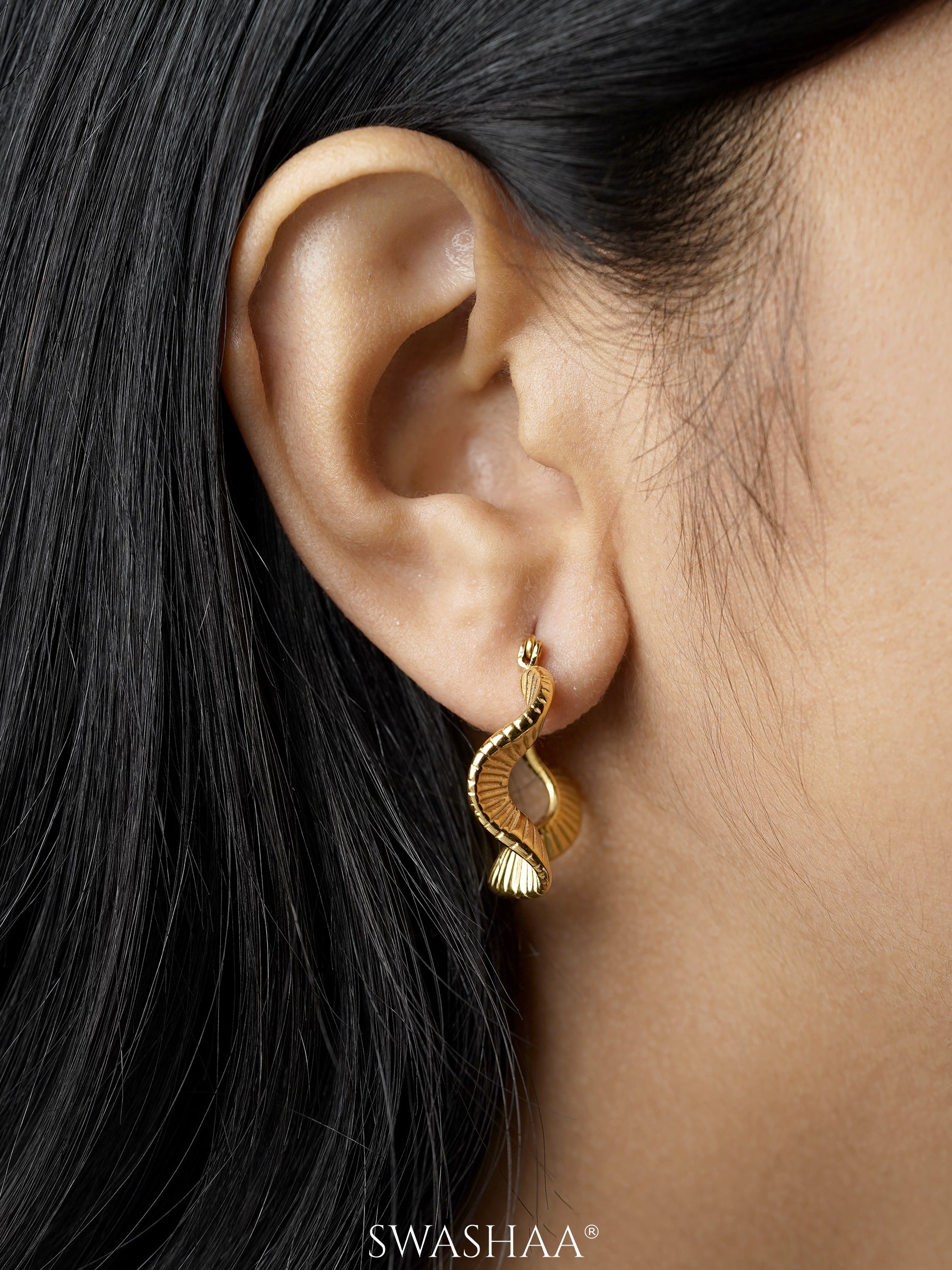 Nyla Wavy Edge 18K Gold Plated Hoop Earrings