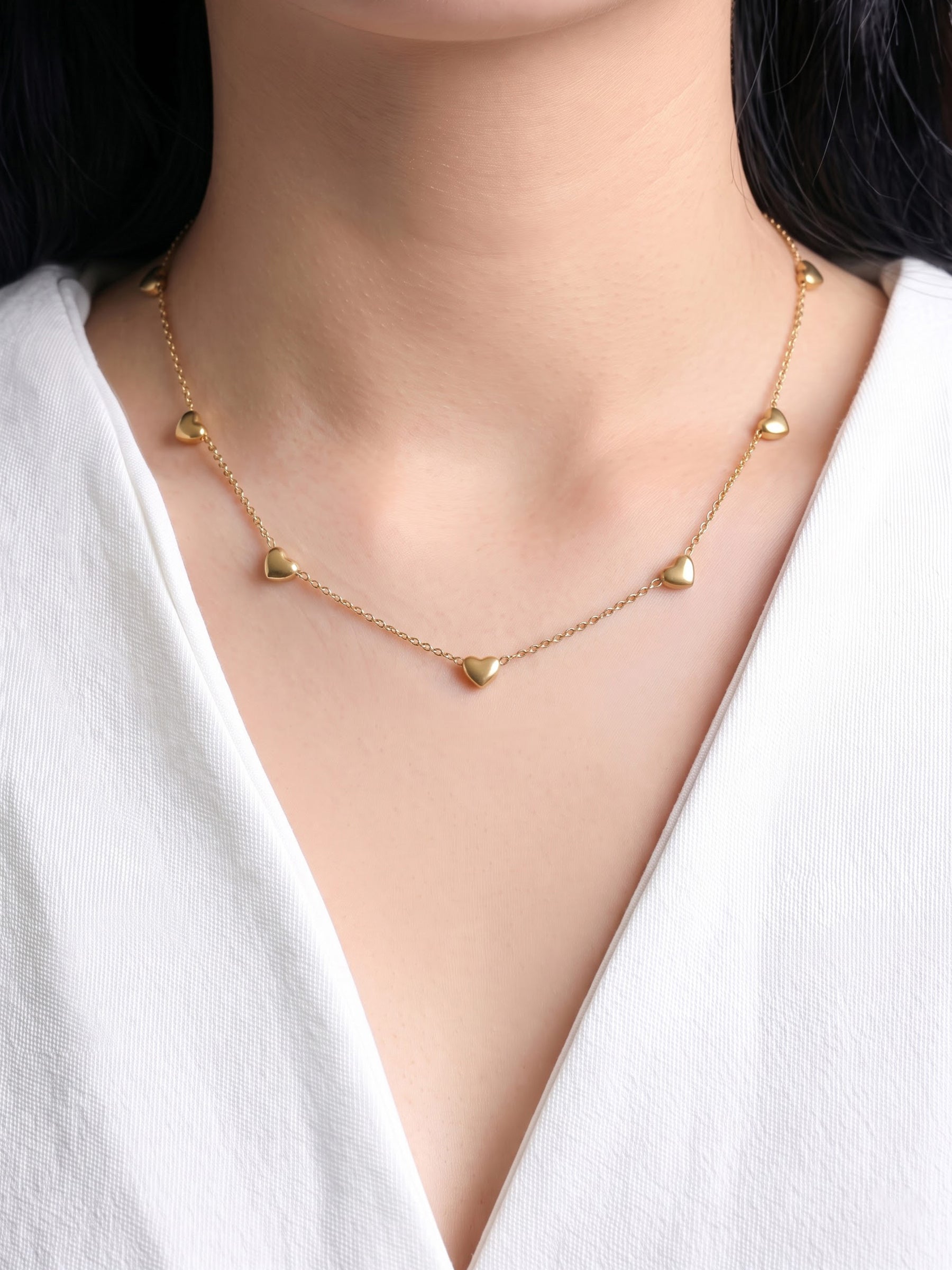 Nyle Heart Charms 18K Gold Plated Chain Necklace