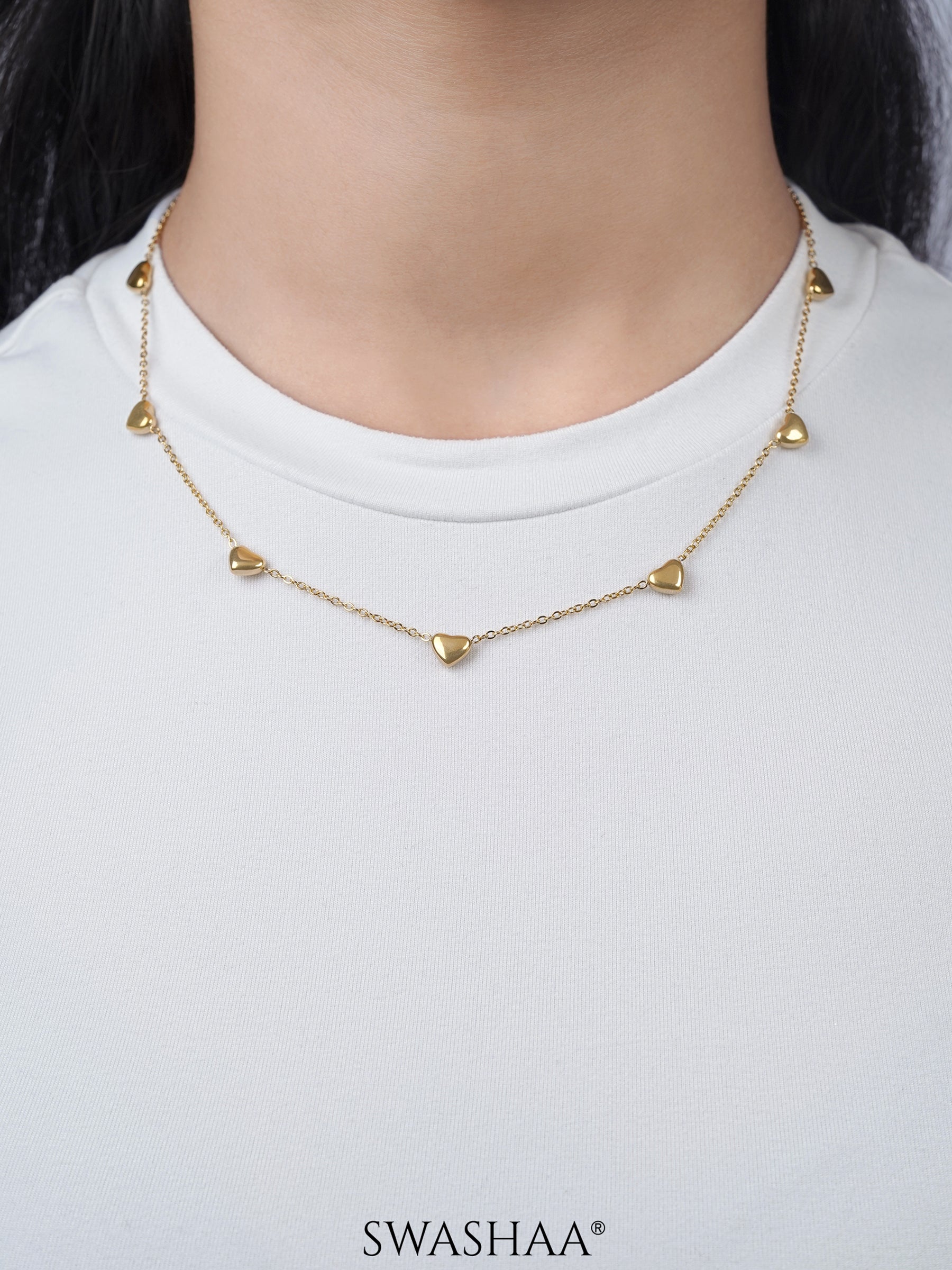 Nyle Heart Charms 18K Gold Plated Chain Necklace