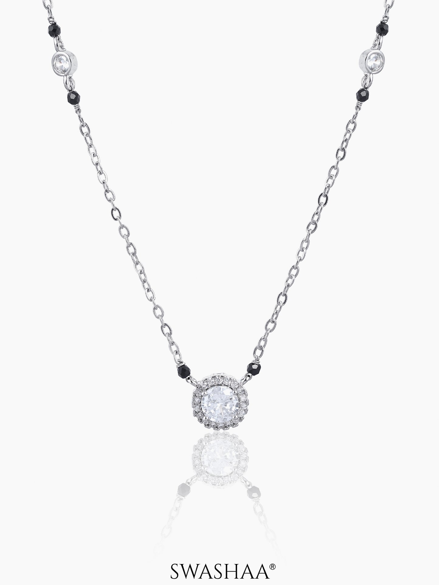 Nyra Diamond Solitaire Silver Mangalsutra