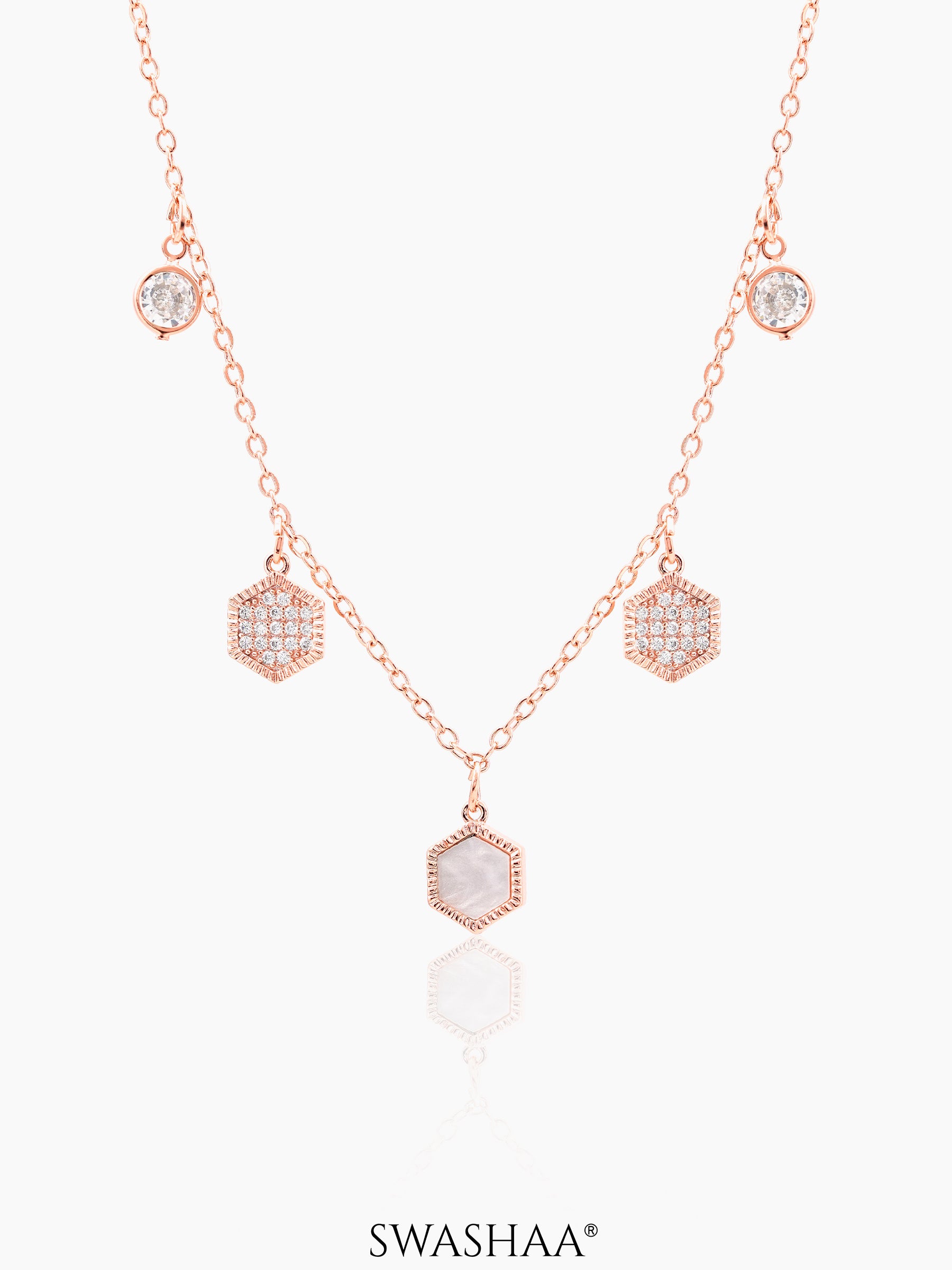 Oadira Pearl Hexagon Charms Rosegold Plated Choker Necklace