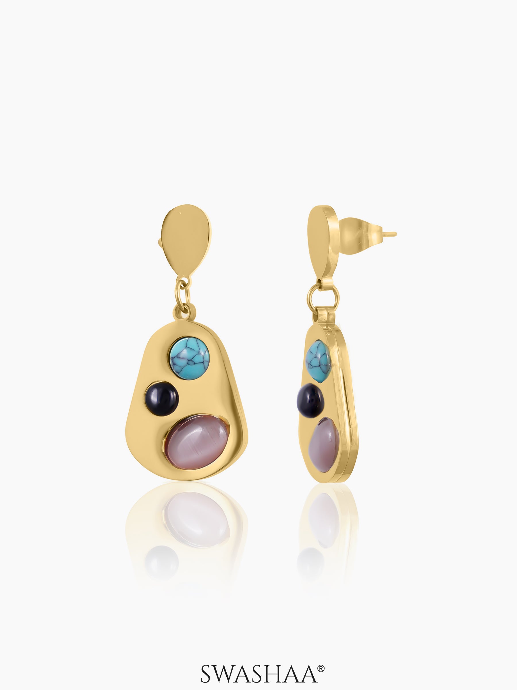 Odilia Trio Turquoise Stone 18K Gold Plated Drop Earrings