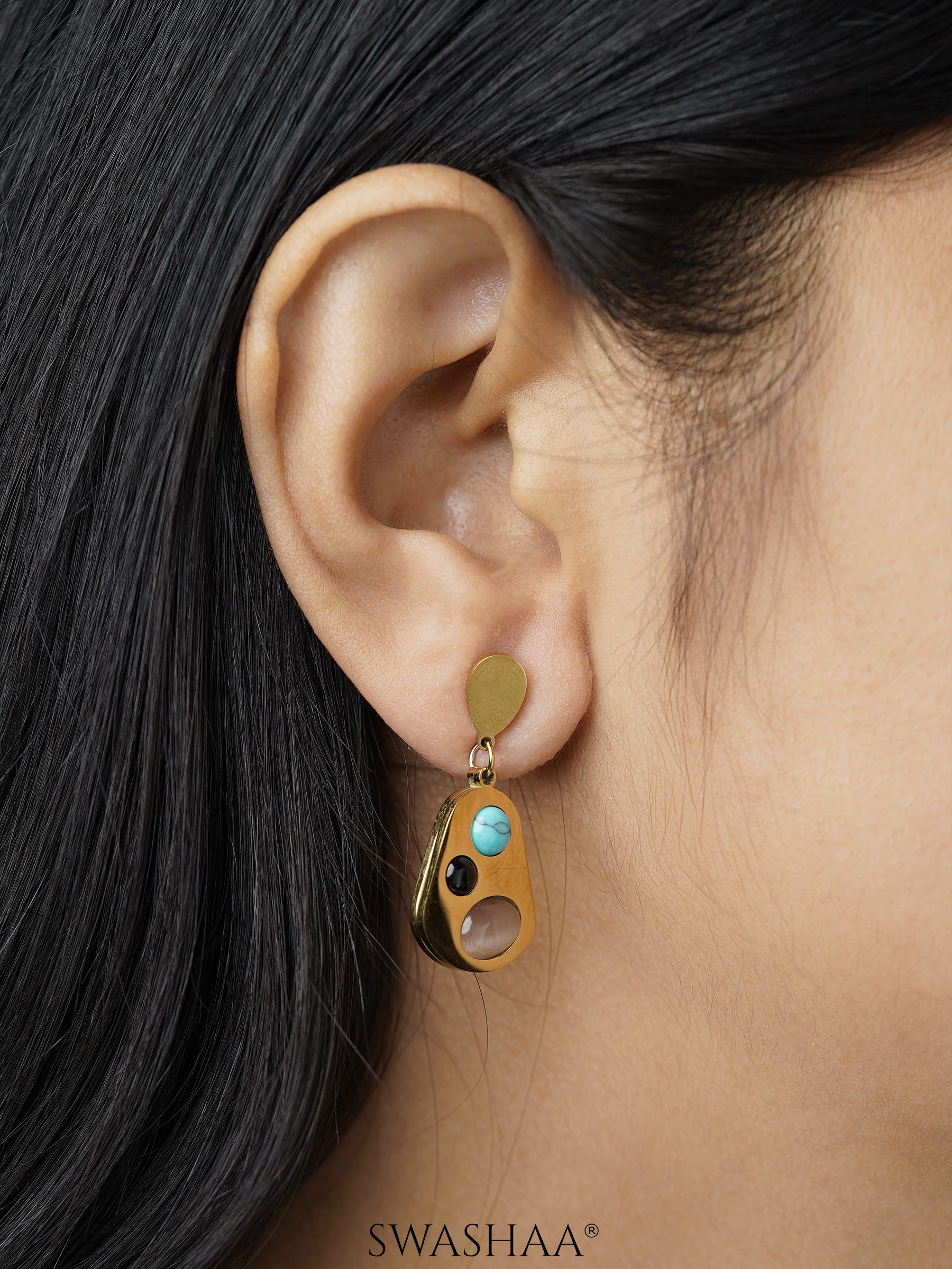 Odilia Trio Turquoise Stone 18K Gold Plated Drop Earrings