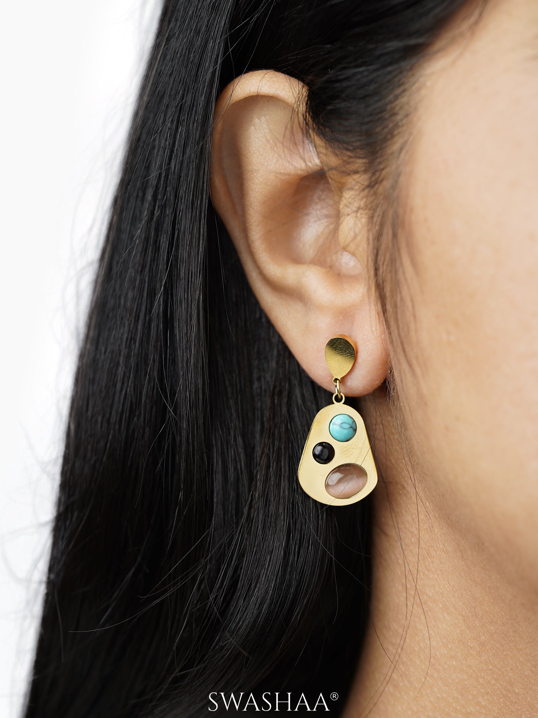 Odilia Trio Turquoise Stone 18K Gold Plated Drop Earrings