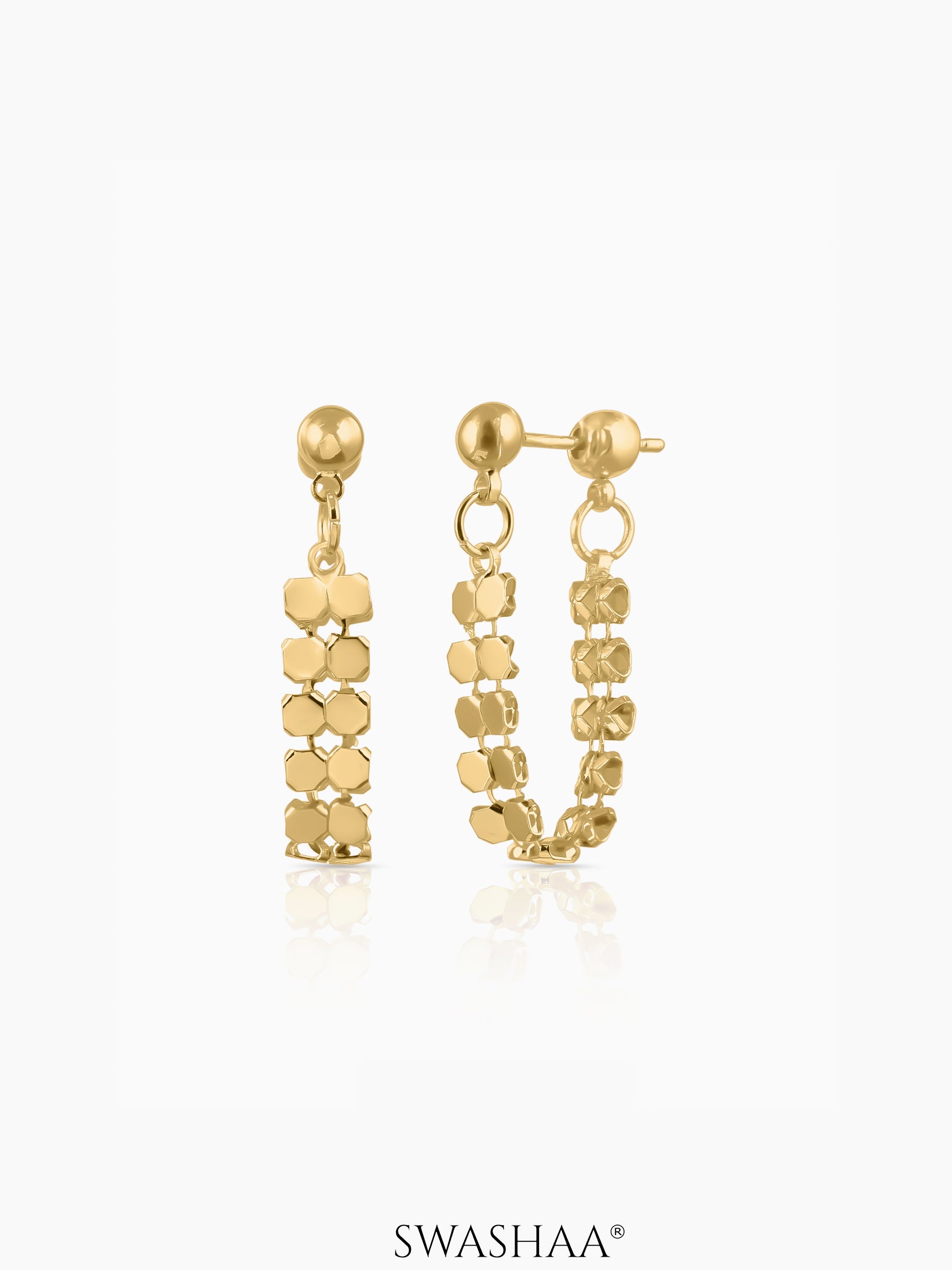 Olena Hexagonal Dangle Link 18K Gold Plated Hoop Earrings