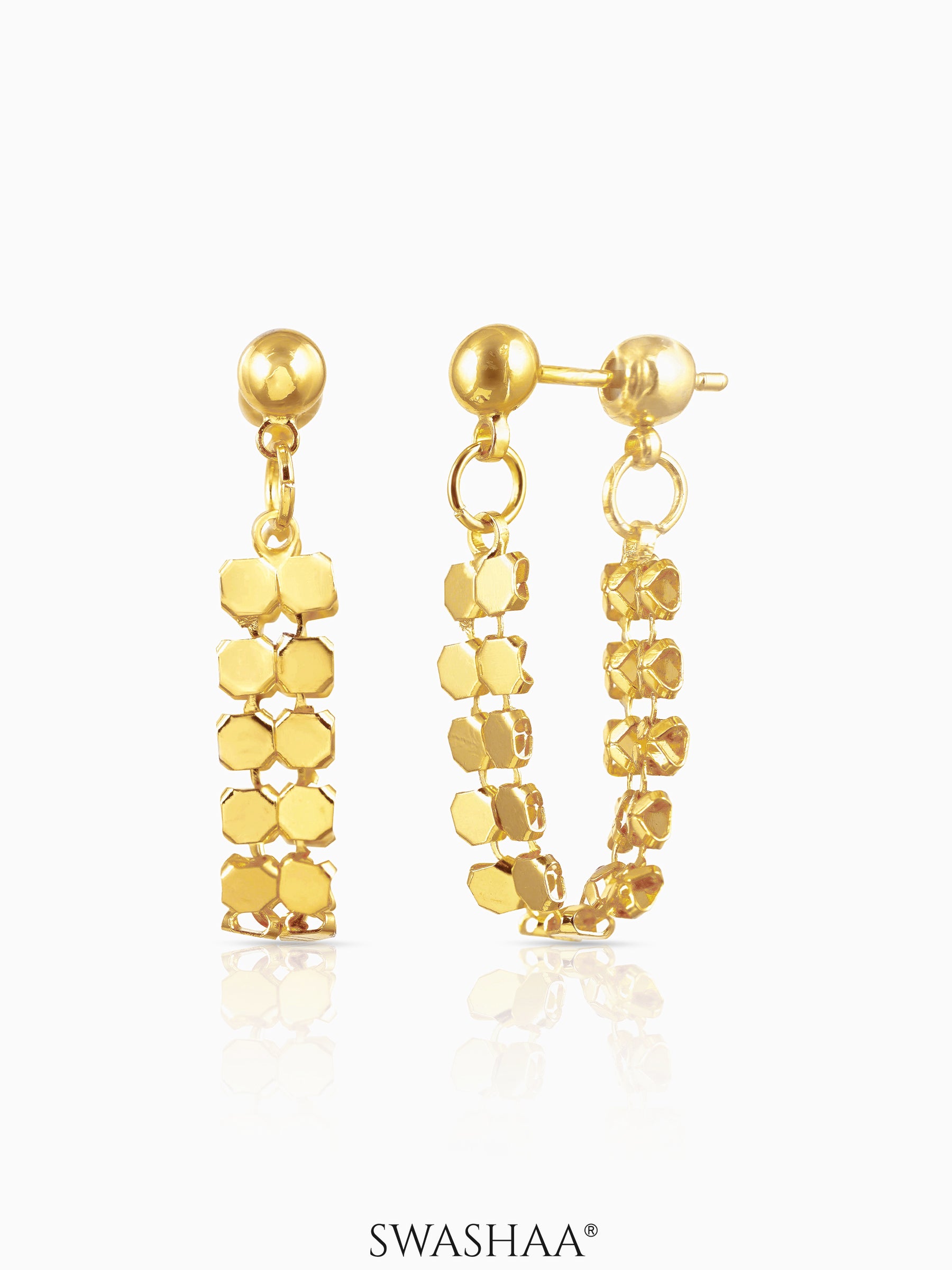 Olena Hexagonal Dangle Link 18K Gold Plated Hoop Earrings