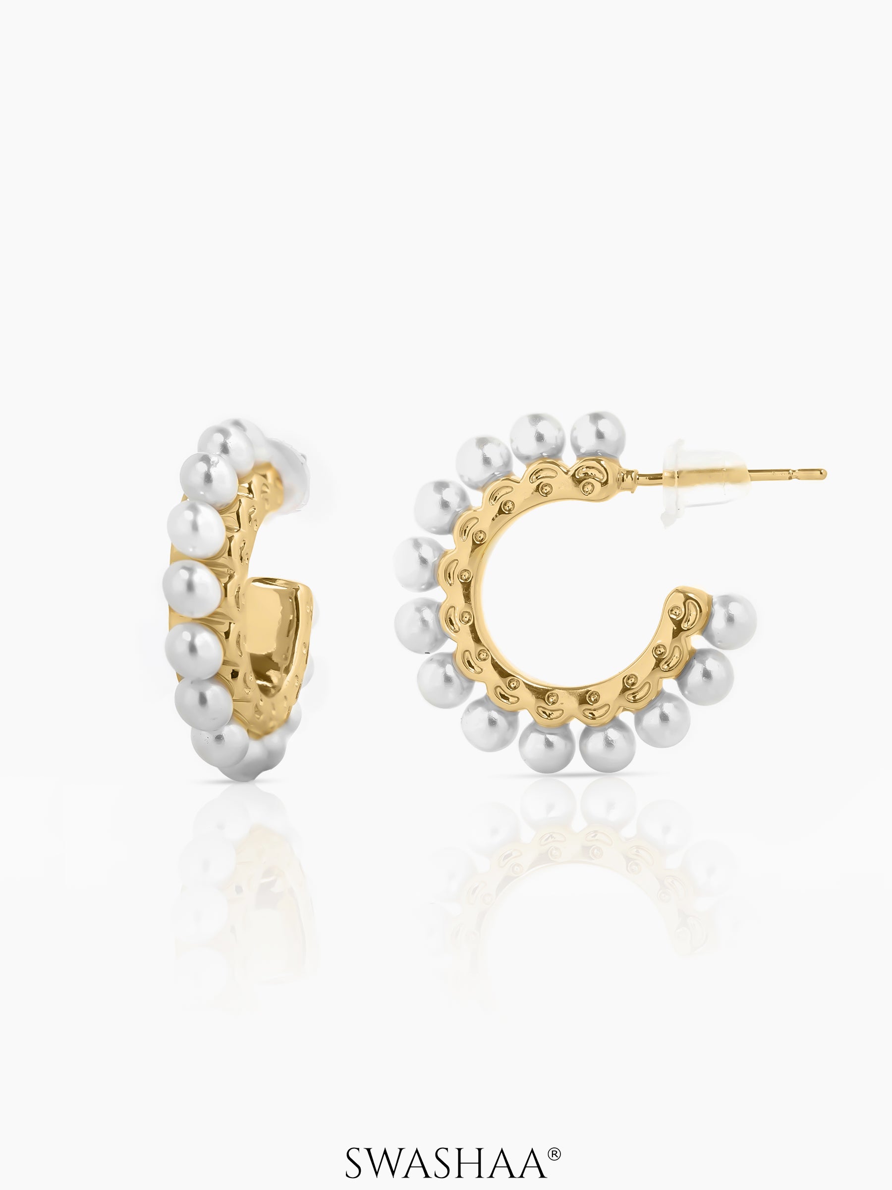 Olga Dainty White Pearl 18K Gold Plated Half Hoop Earrings