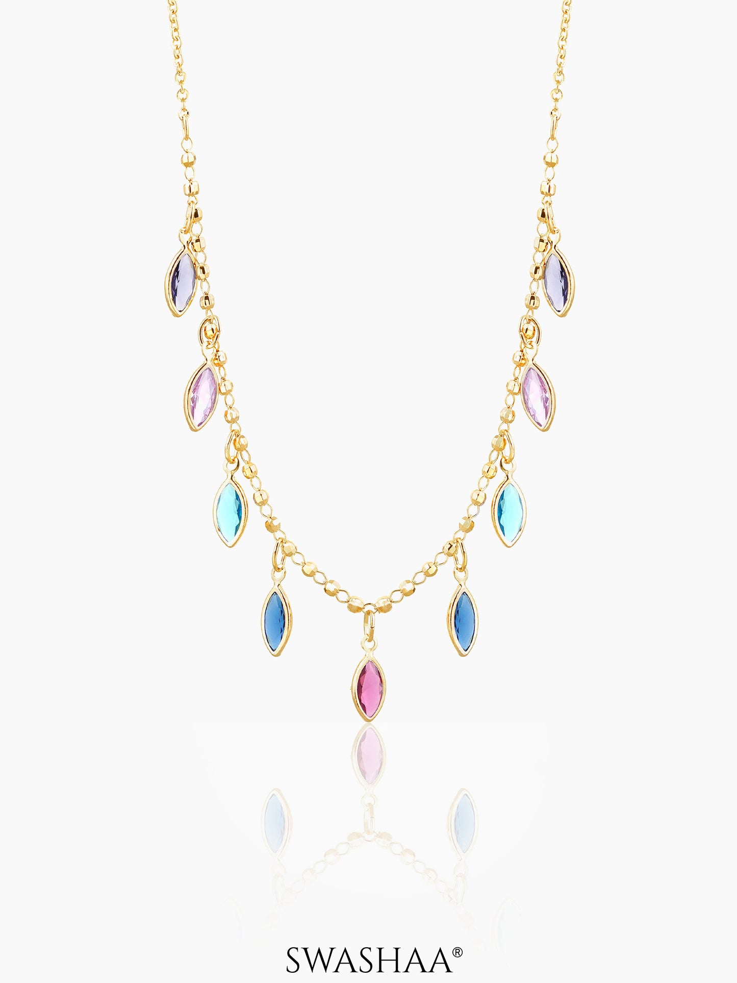 Olivia Crystal Leaf Charms 18K Gold Plated Choker