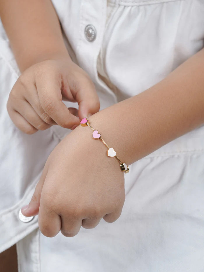 Ombre Pink Hearts Charms 18K Gold Plated Kid's Loose Bracelet