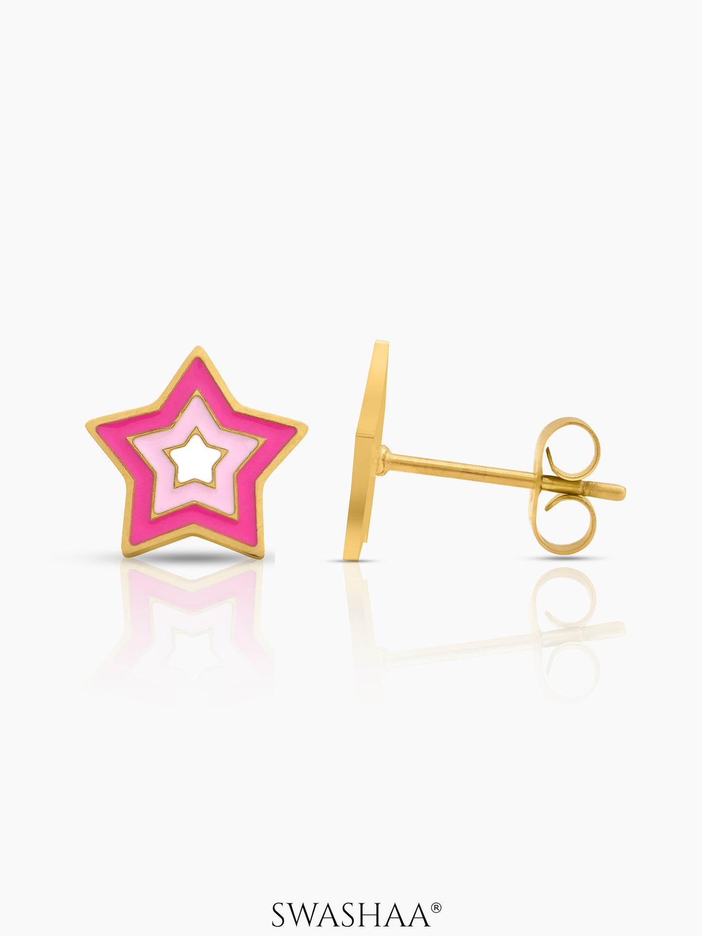 Ombre Pink Star Charm18K Gold Plated Kid's Stud Earrings
