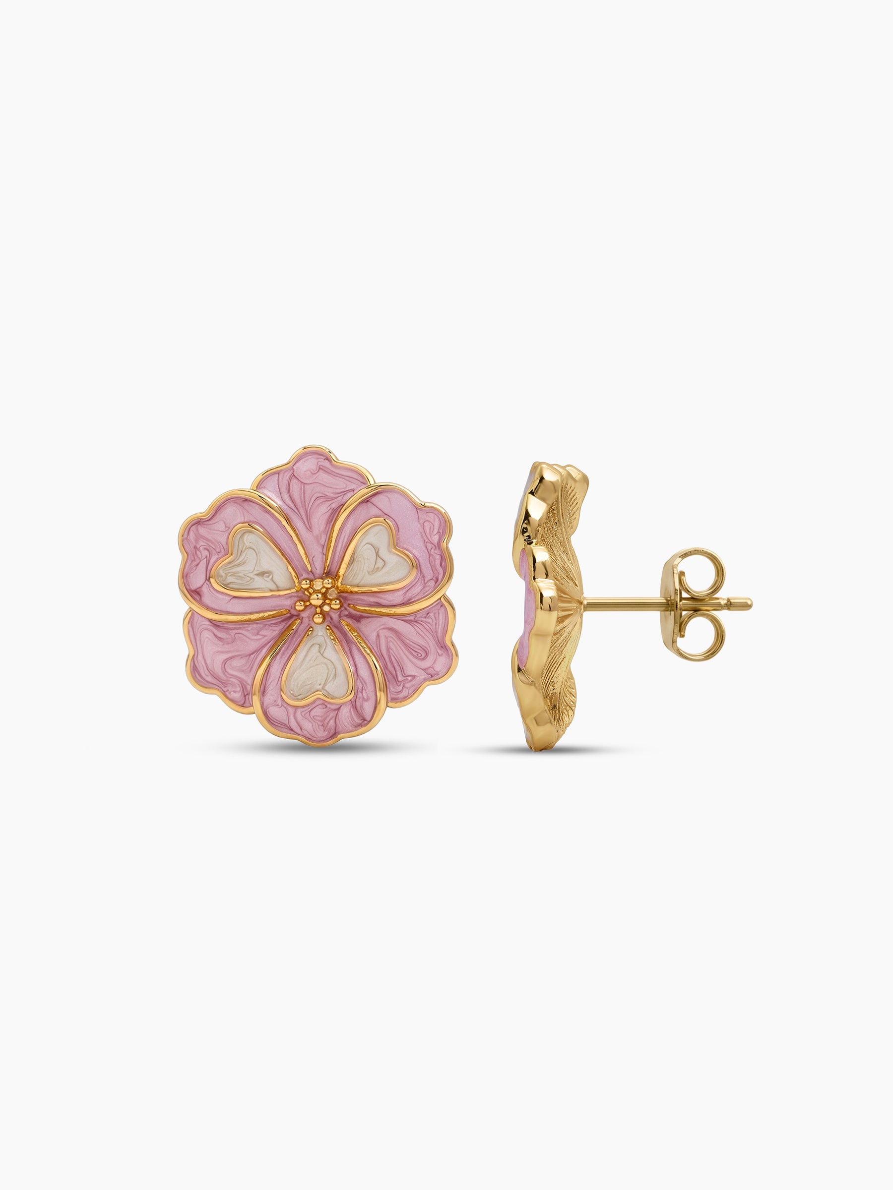 Omelia Soft pink White Flower Petal 18K Gold Plated Women's Stud Earrings
