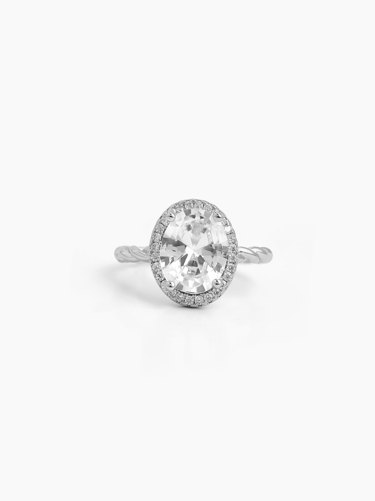 Opaline Oval Silver Diamond Solitaire Twisted Rope Women's Ring