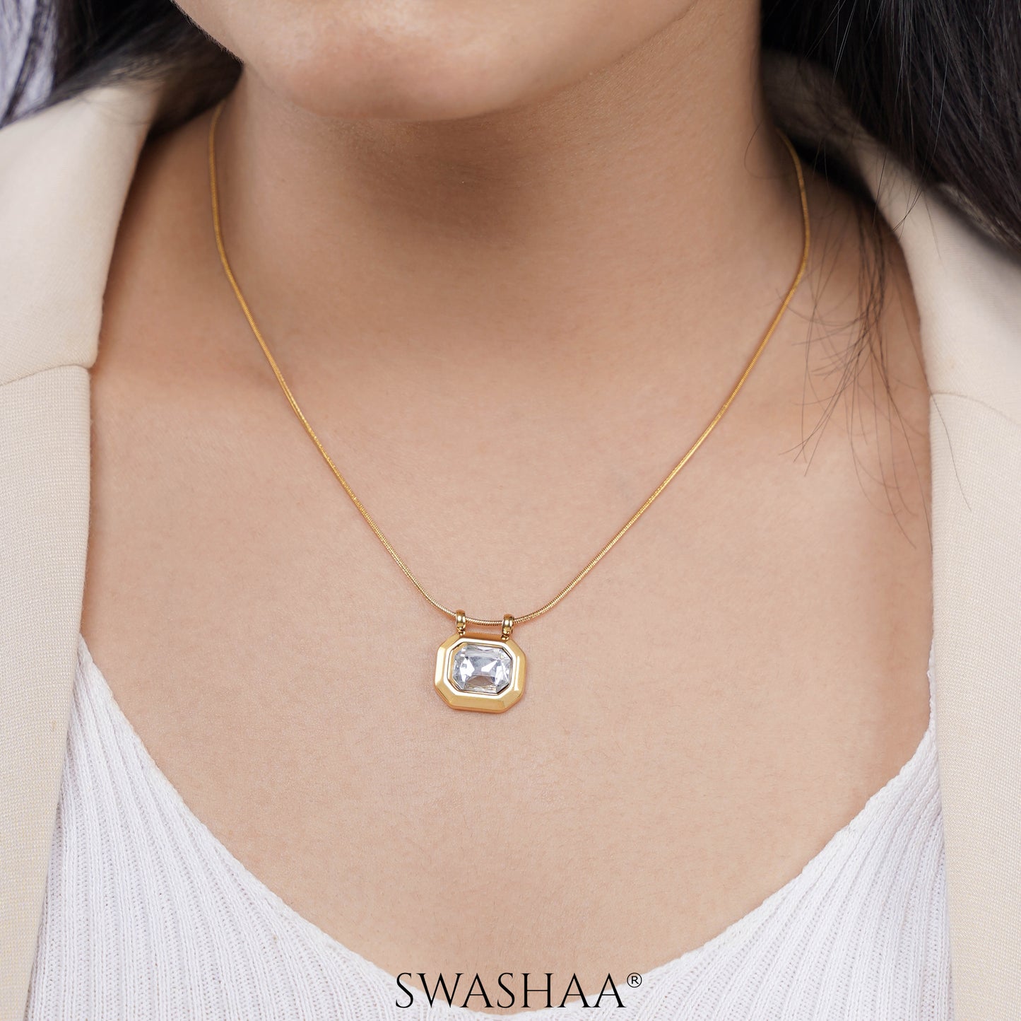 Opulent Solitaire 18K Gold Plated Necklace