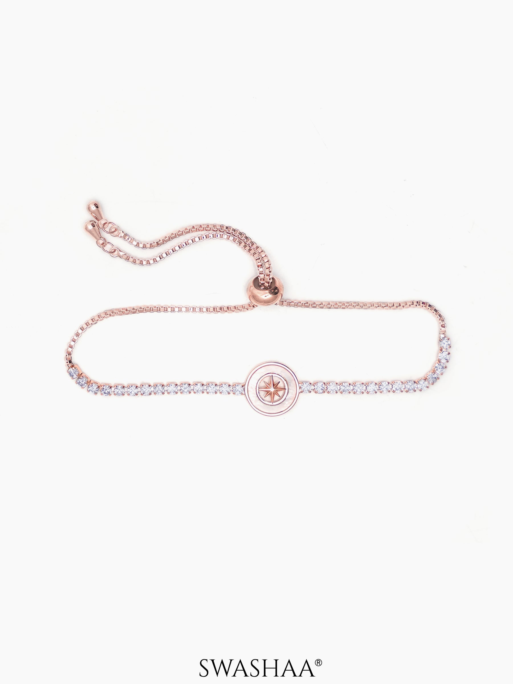 Orena Circular Star Diamond Charm Rosegold Plated Tennis Loose Bracelet
