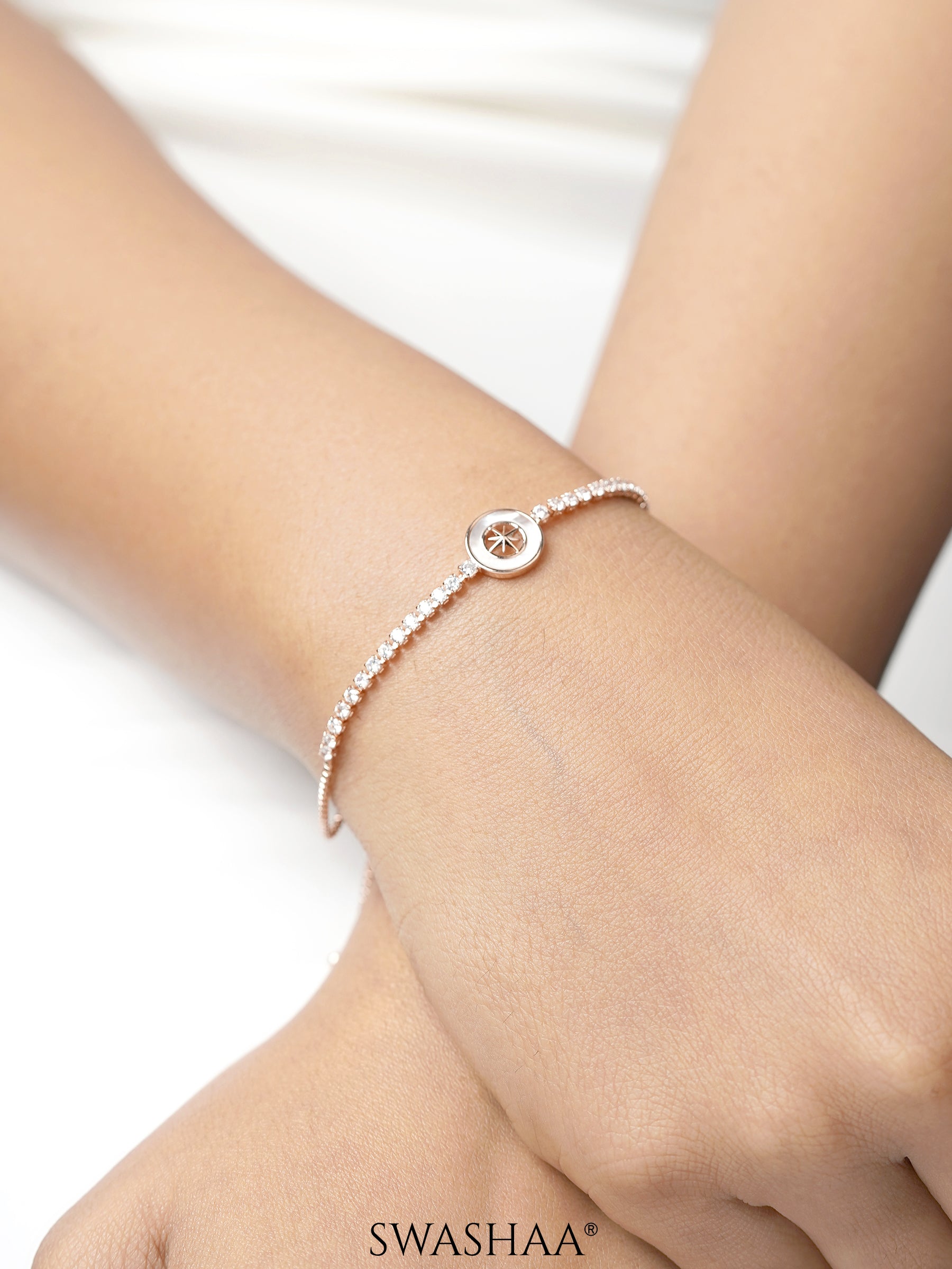 Orena Circular Star Diamond Charm Rosegold Plated Tennis Loose Bracelet