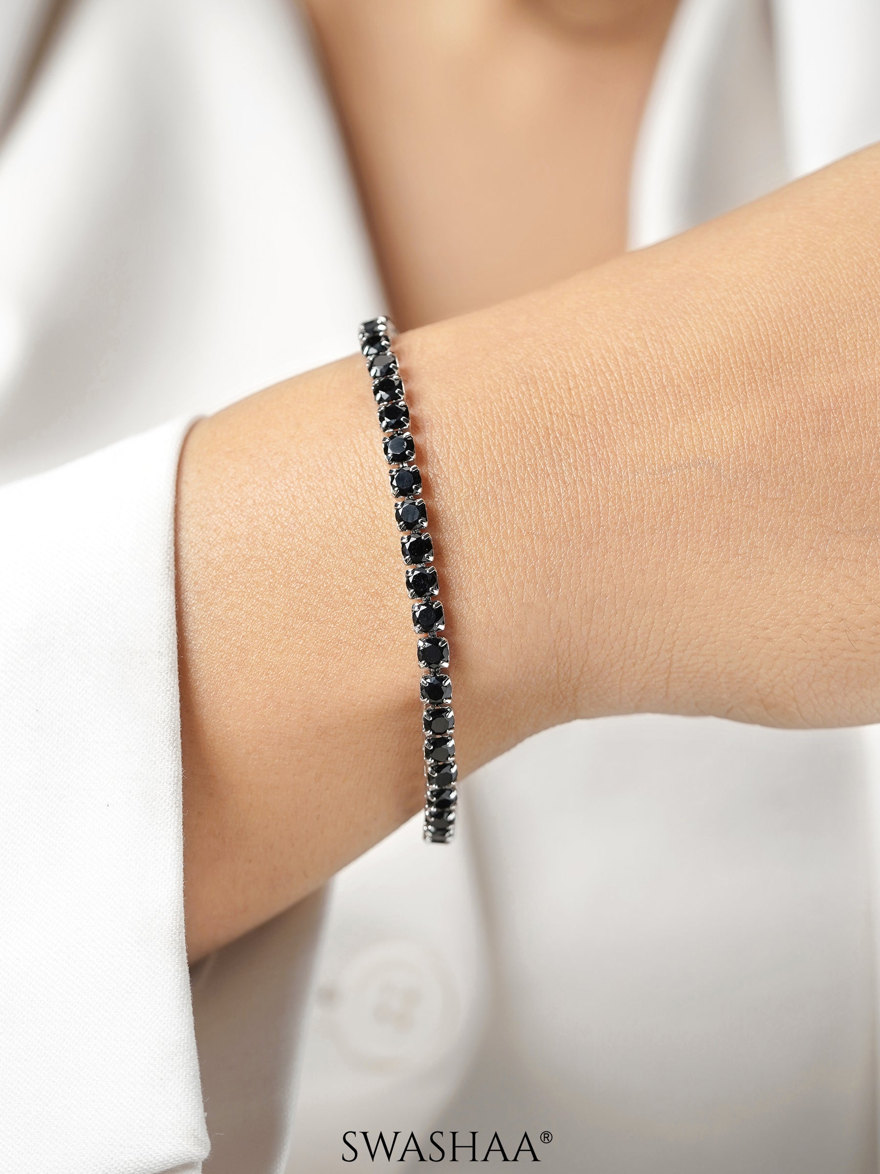 Orion Diamond Black Silver Tennis Loose Bracelet