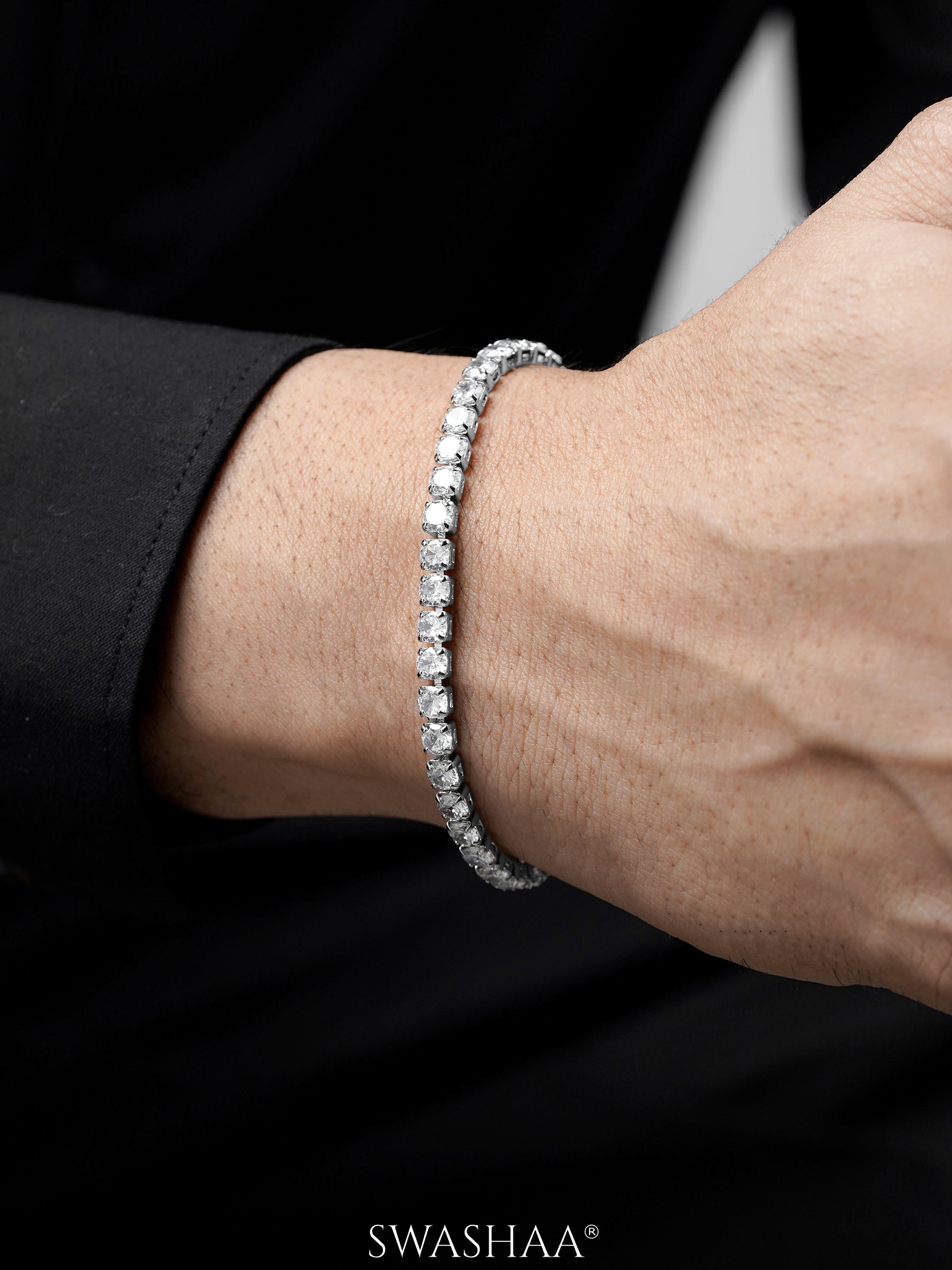 Orion Diamonds White Silver Men's Tennis Bracelet