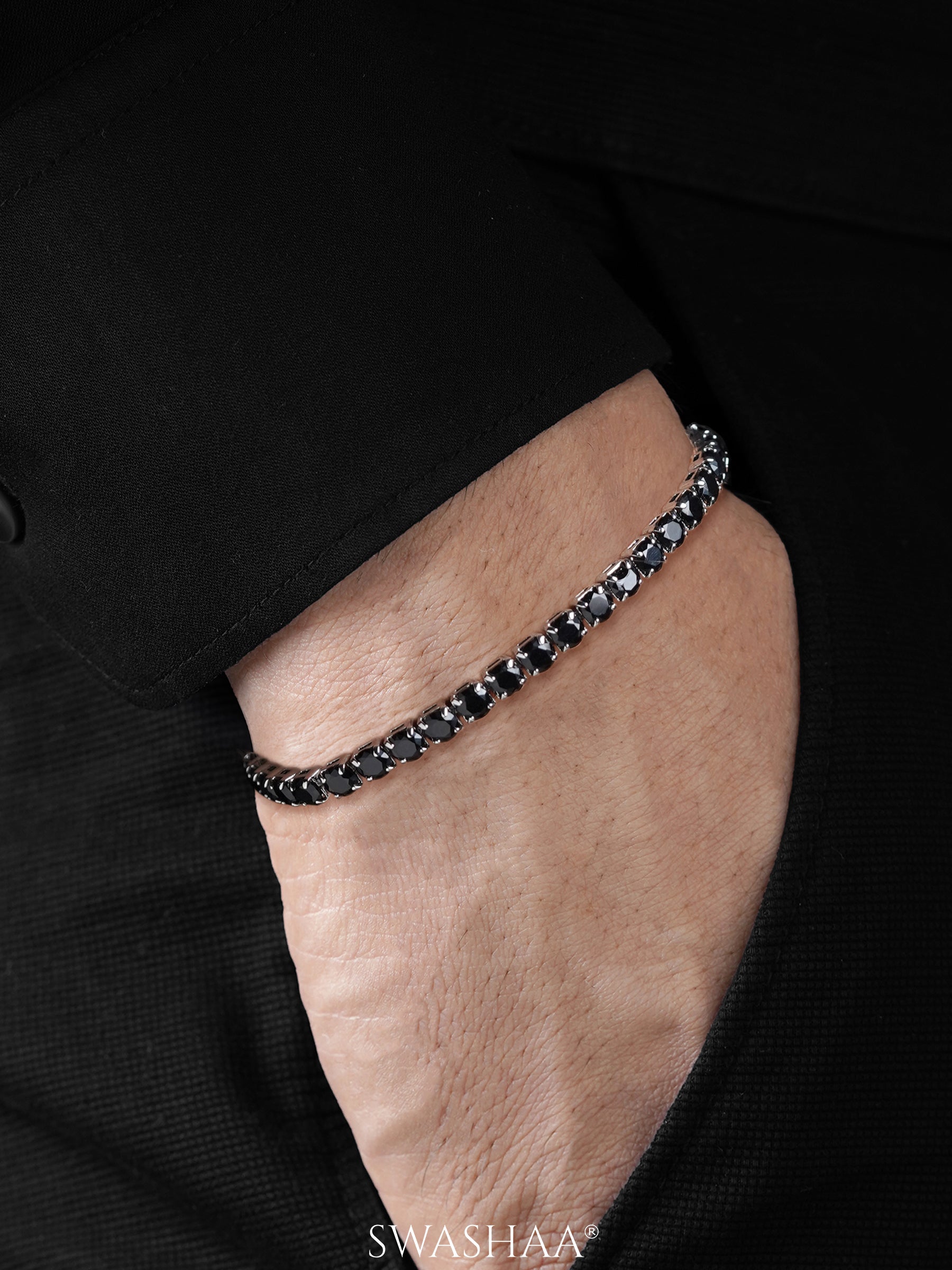 Orion Diamond Black Silver Men's Tennis Bracelet