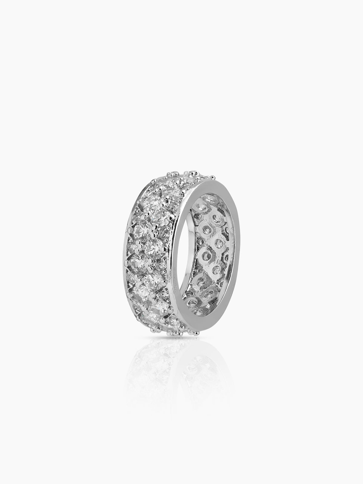 Orix Solitaire Silver Diamond Band Women's Ring