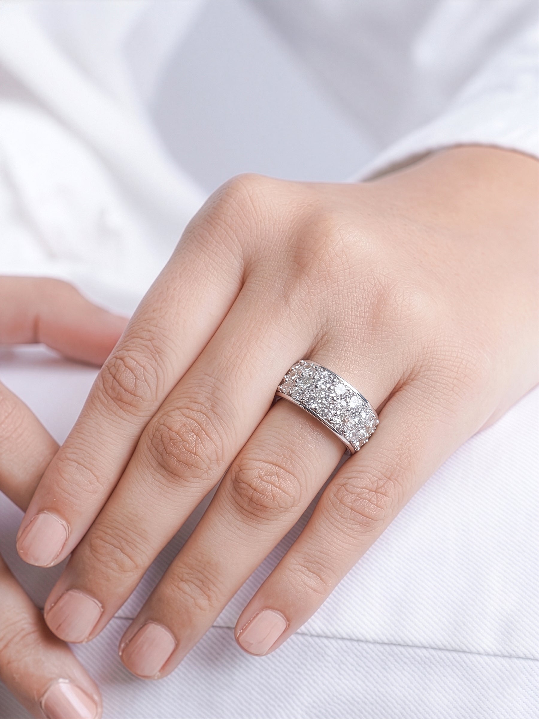 Orix Solitaire Silver Diamond Band Women's Ring