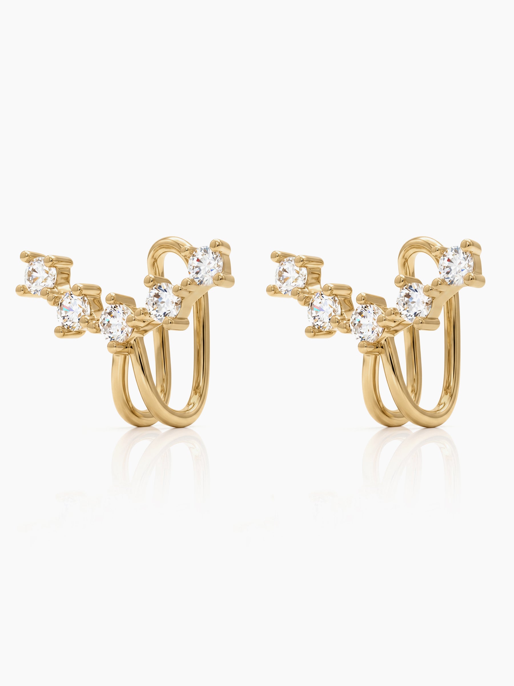 Ovara Diamond Solitaire Curve Arc 18K Gold Plated Women's Ear Cuffs