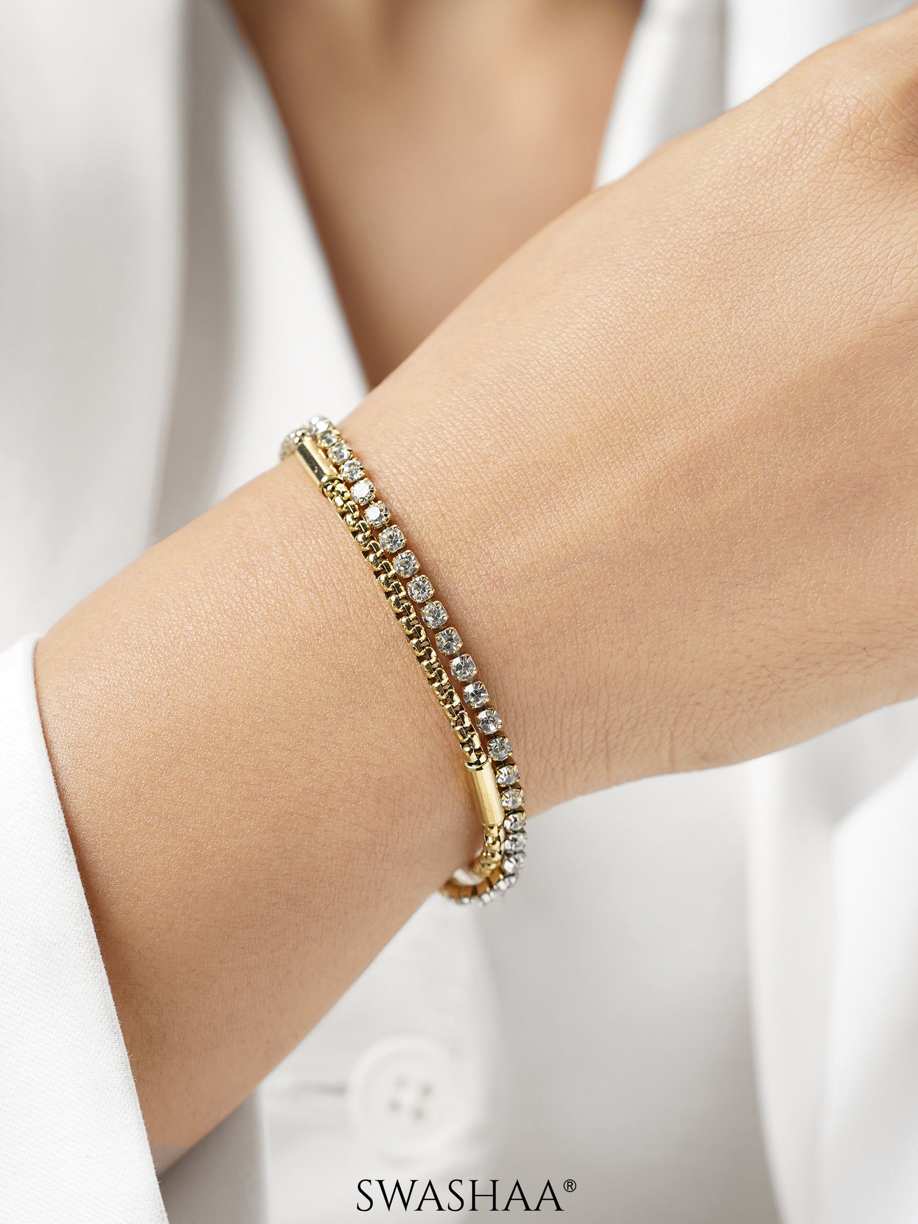 Pakhni Diamond Charm 18K Gold Plated Doubled Chain Loose Bracelet